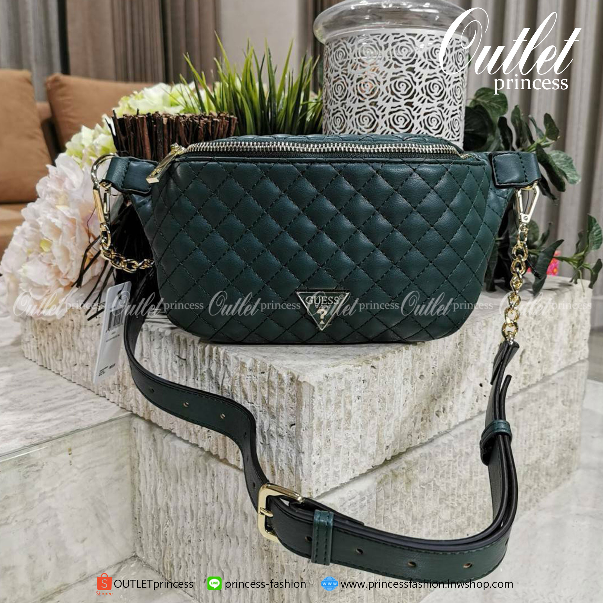 ของแท้ 100% Guess Woman Factory Belt Bag กระเป๋าสะพาย/คาดเอว/คาดอก รุ่นใหม่ดีไซน์ยอดนิยม สีเขียว