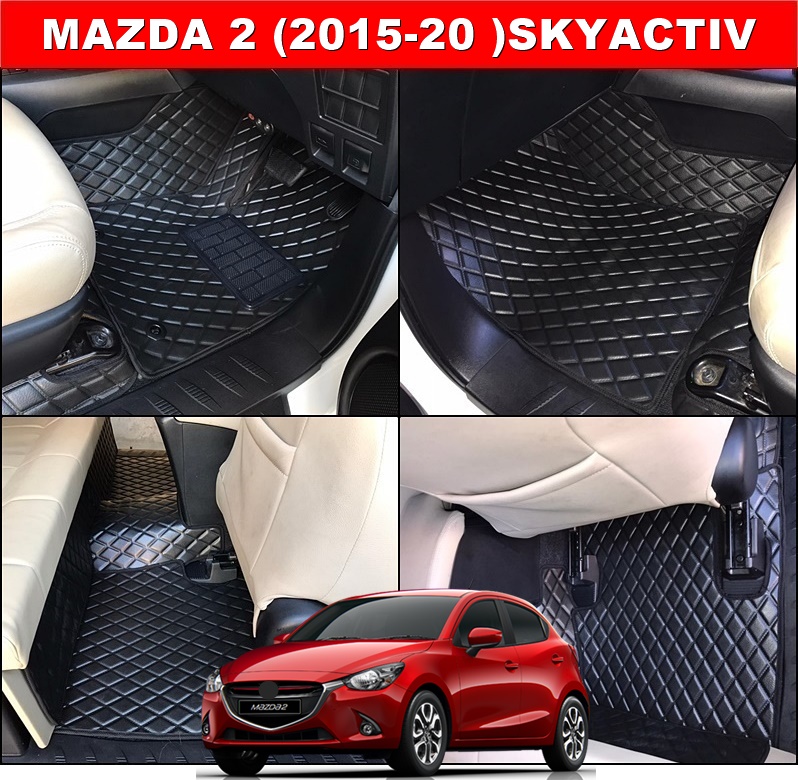 พรมปูพื้นรถยนต์ MAZDA 2 (2015-20) Skyactiv ยางปูพื้นรถEVA ลายDIAMOND 15ชิ้น เต็มคัน