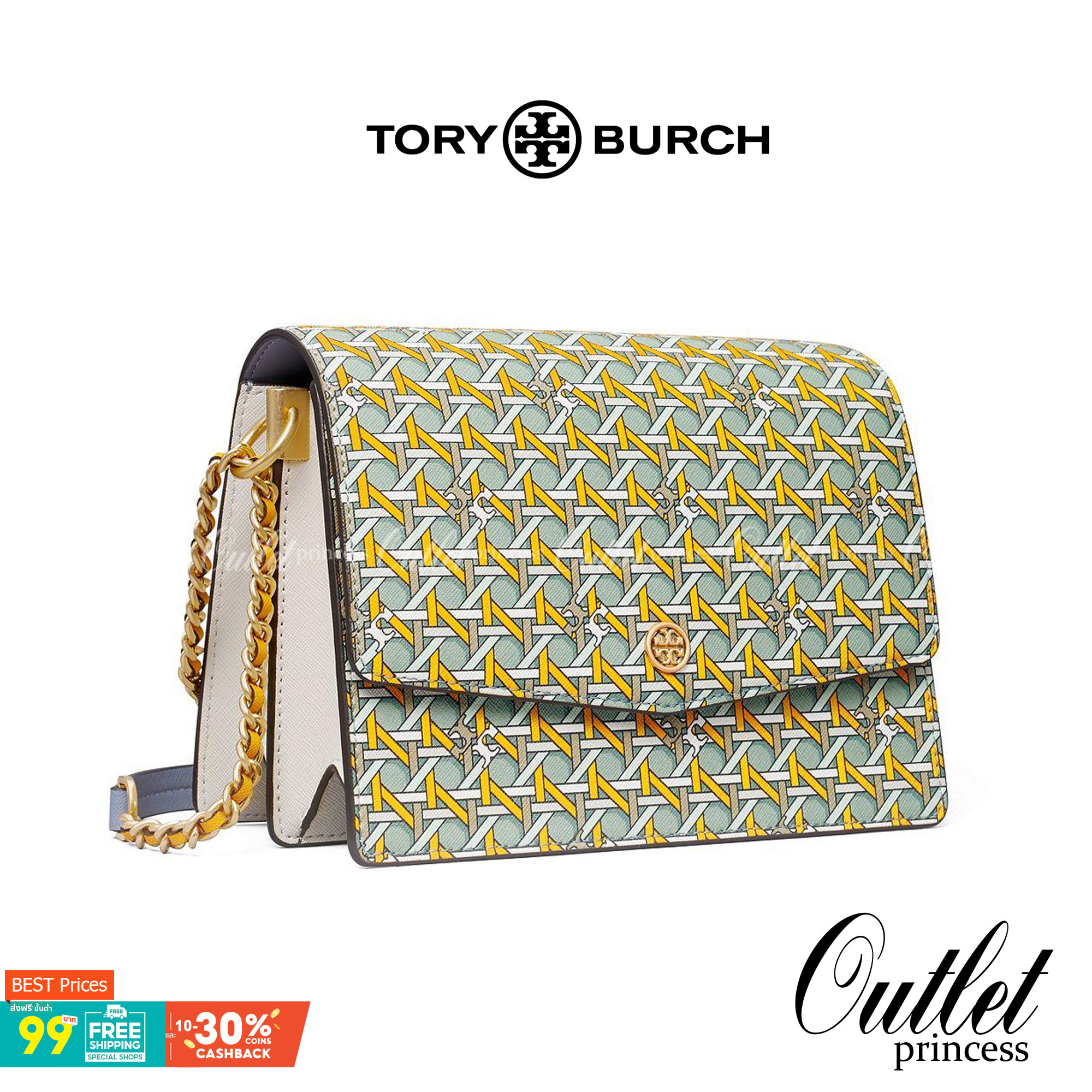 Tory Burch Robinson Printed Convertible Shoulder Bag กระเป๋าสุดคลาสสิค Collection นี้เหมาะกับสาว ๆ วัยรุ่นเป็นพิเศษ ด้วยโทนสีสดใสที่ทางแบรนด์ได้ดีไซน์ออกมาอย่างพิถีพิถัน สามารถตอบโจทย์สาว ๆ ที่มีคาแรคเตอร์หวาน สดใส และร่าเริงได้อย่างแท้จริงอีกทั้งลายโซ่ยั