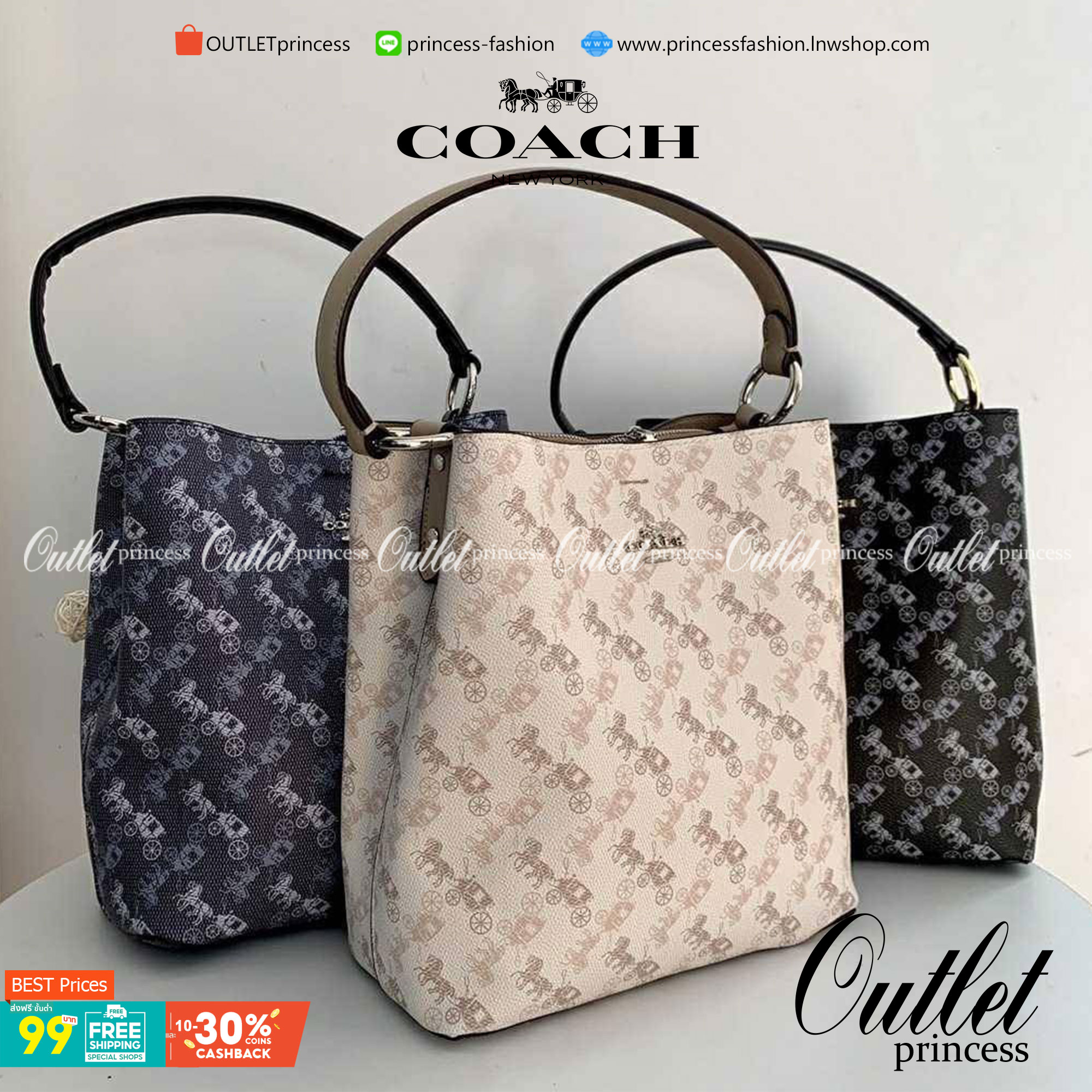 COACH TOWN BUCKET BAG WITH HORSE AND CARRIAGE PRINT ((2081-236)) 🔺กลับมาแล้ว ตามคำเรียกร้องค่ะ! กระเป๋าคล้องไหล่//สะพายข้างได้ วัสดุ pvc อย่างดี หนังนิ่มป่องพองตัวสวยงาม ลายรถม้าทั้งใบค่ะ ภายในกระเป๋าแบ่งเป็น2ช่องหลัก เปิดปิดแบบกระดุมแม่เหล็ก ภายใ