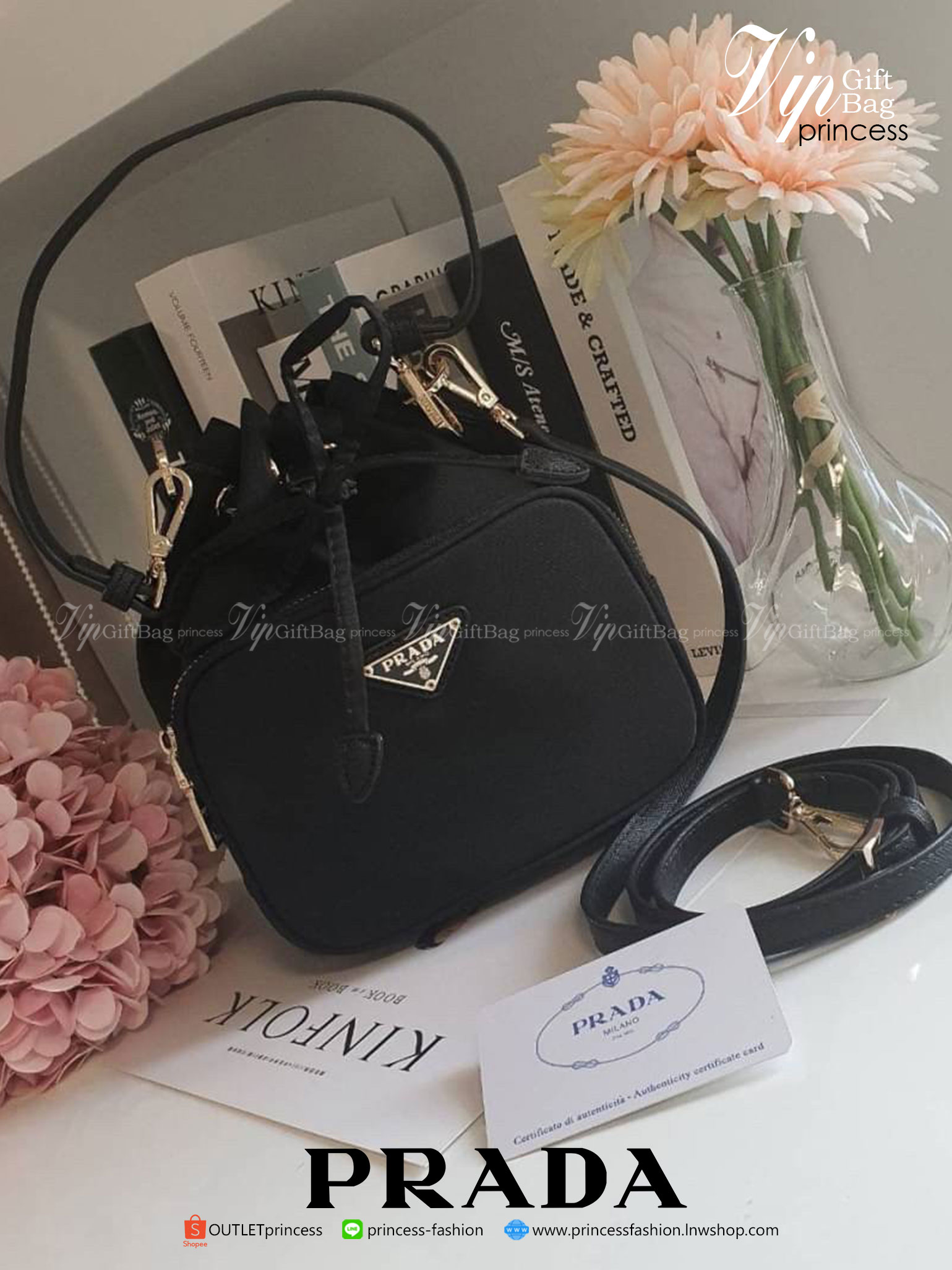 Size Mini PRADA DRAWSTRING BAG WITH STRAP VIP GIFT WITH PURCHASE พรีเมี่ยมกิ๊ฟจากต่างประเทศรุ่น Limited วัสดุ Nylon & Polyester 100%