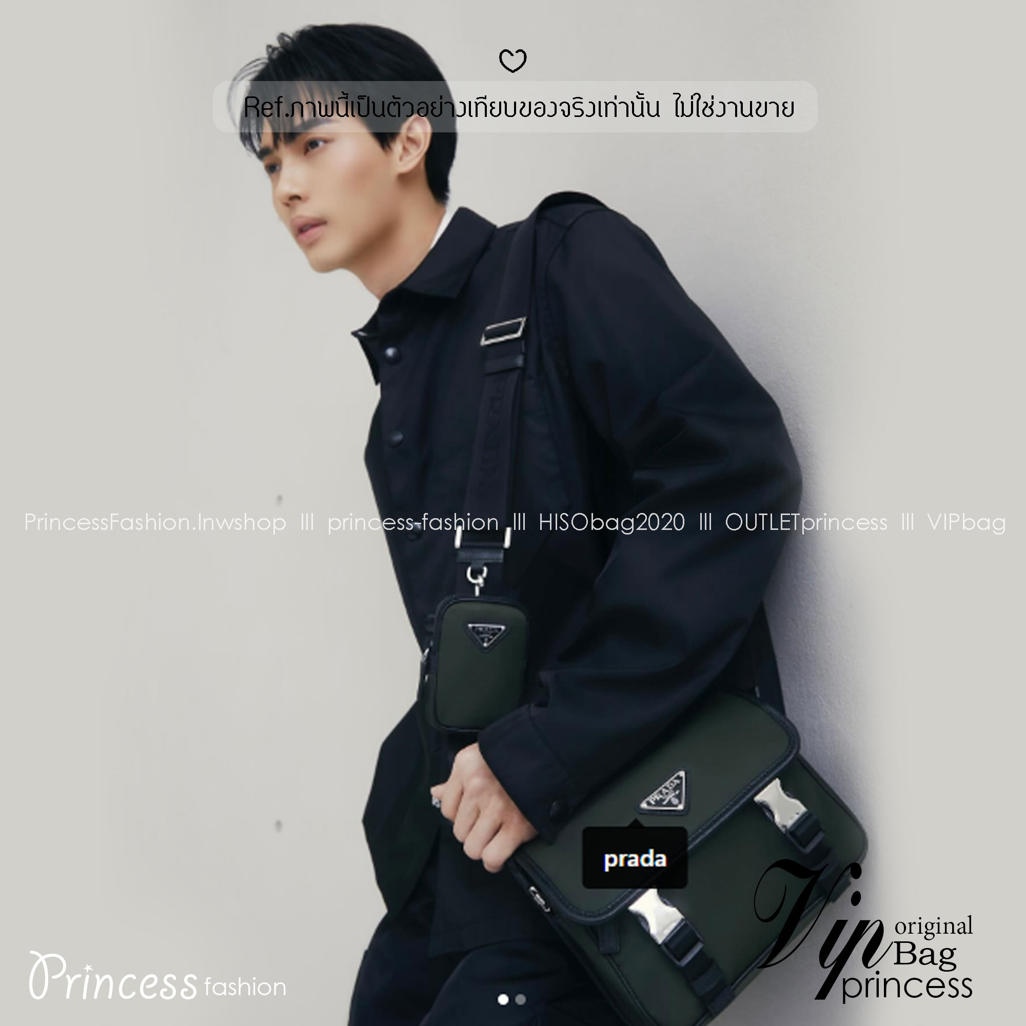 PRADA Re-Nylon and Saffiano leather shoulder bag / PRADA Messenger Bag กระเป๋าสะพายทรงเหลี่ยม คอมพลีทครีเอทลุคหล่อเท่ เกรดออริ 1:1 ใช้งานต่างประเทศได้