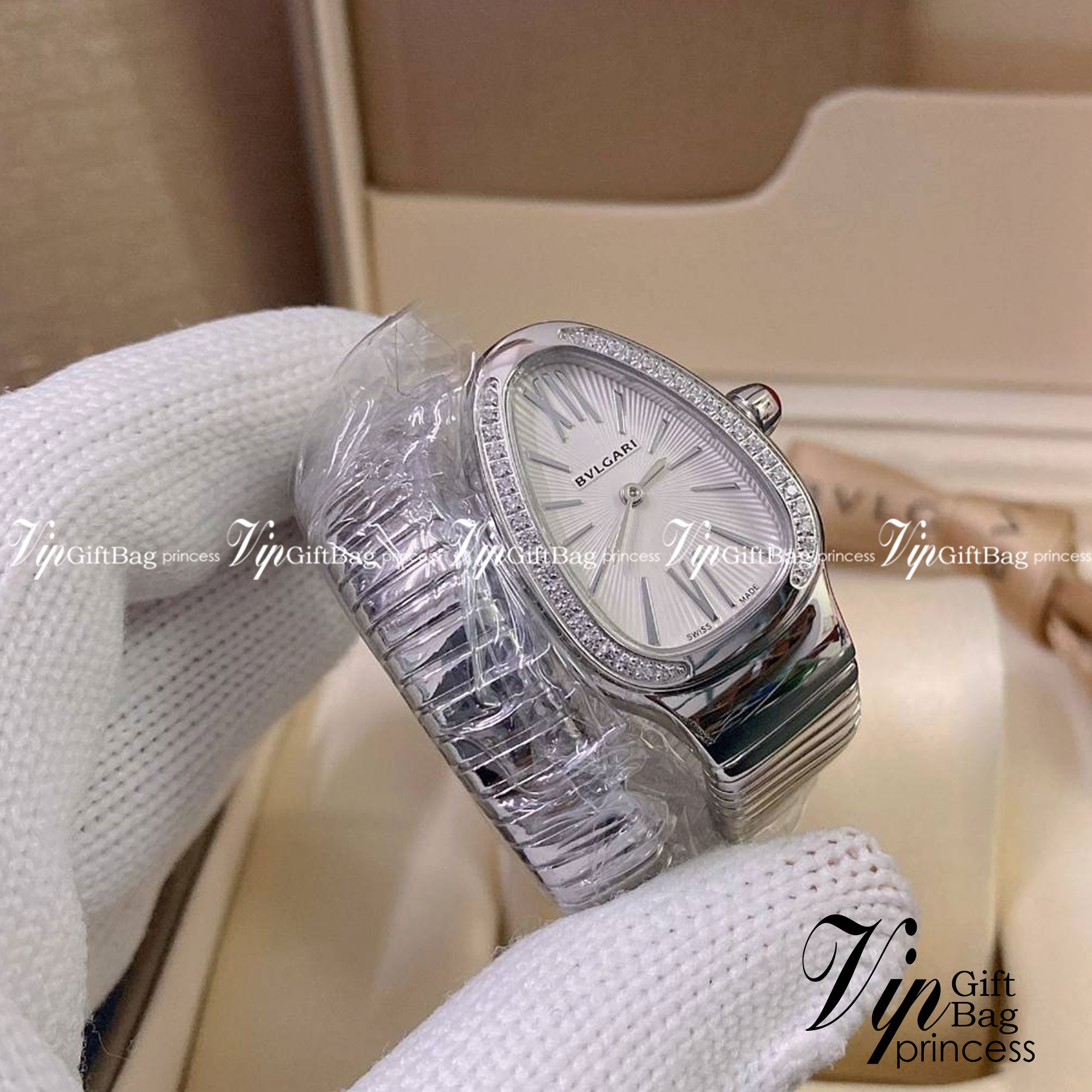 BVLGARI SERPENTI WATCH 24mm 26mm นาฬิกาบุลการี รุ่นหน้าปัดล้อมเพชร นาฬิกาผู้หญิง ภาพสินค้าถ่ายจากงานขายจริง