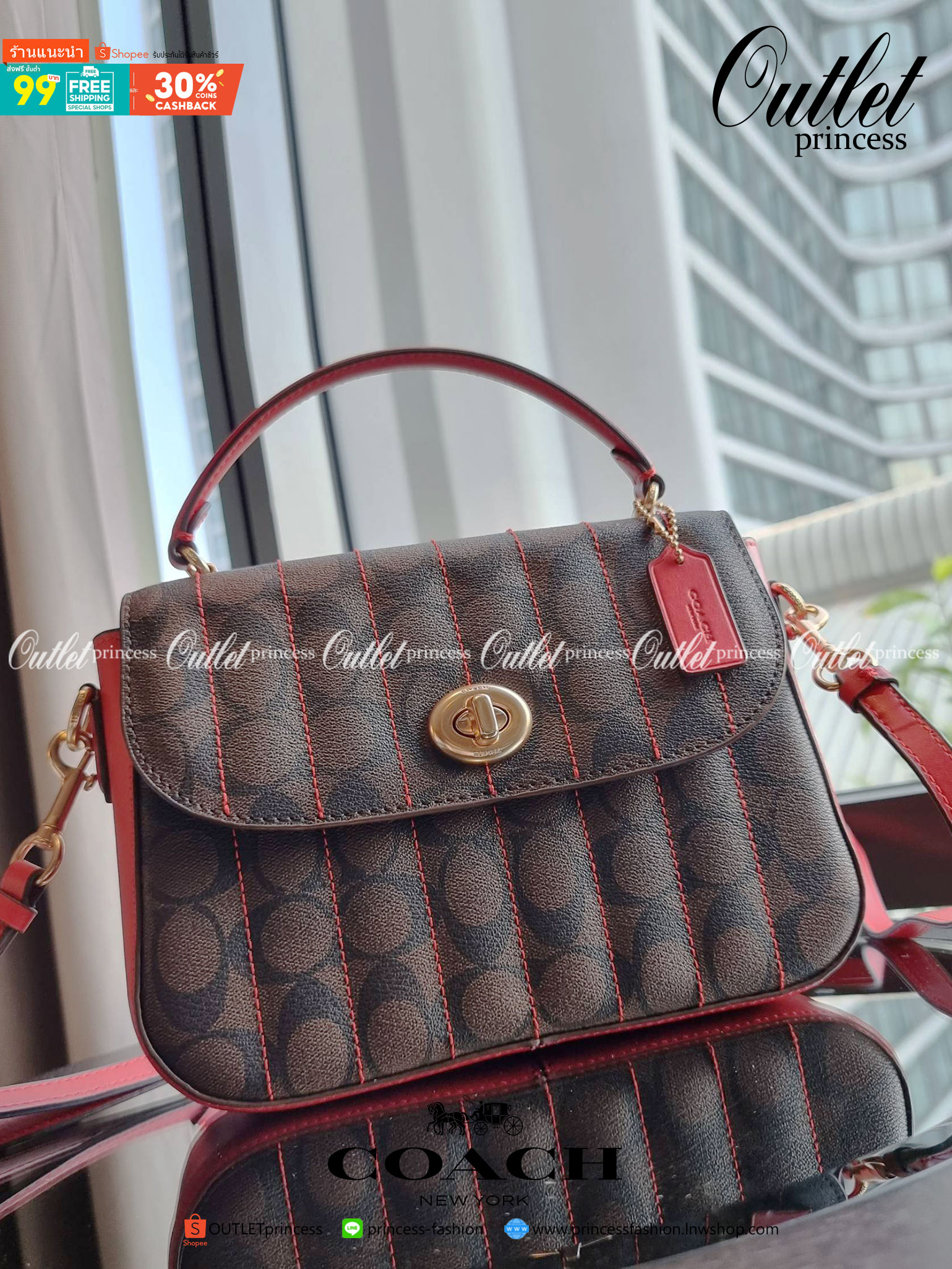 OUTLET 】COACH C5645 MARLIE TOP HANDLE SATCHEL IN SIGNATURE CANVAS WITH QUILTING ดีไซน์ใหม่ กระเป๋าถือ/สะพายข้าง ออกแบบมาไม่เหมือนใคร โดดเด่นด้วยการเย็บบุหนัง โชว์ดีเทลลายเส้น ตกแต่งโลโก้ด้านข้างอะไหล่ทอง วัสดุหนังแคนวาสสลับหนังแท้ เปิด-ปิดด้วยตัวล็อคแน่นห