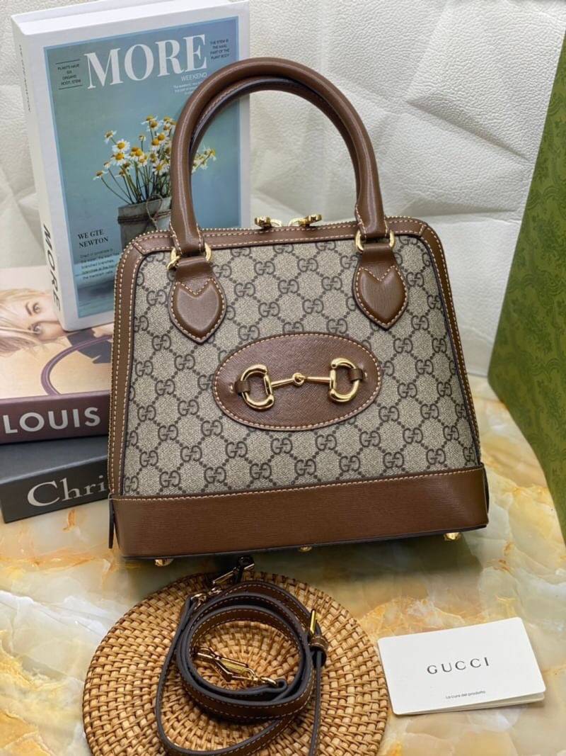 VIP GIFT 】หนังแท้ GUCCI Horsebit 1955 small top handle bag