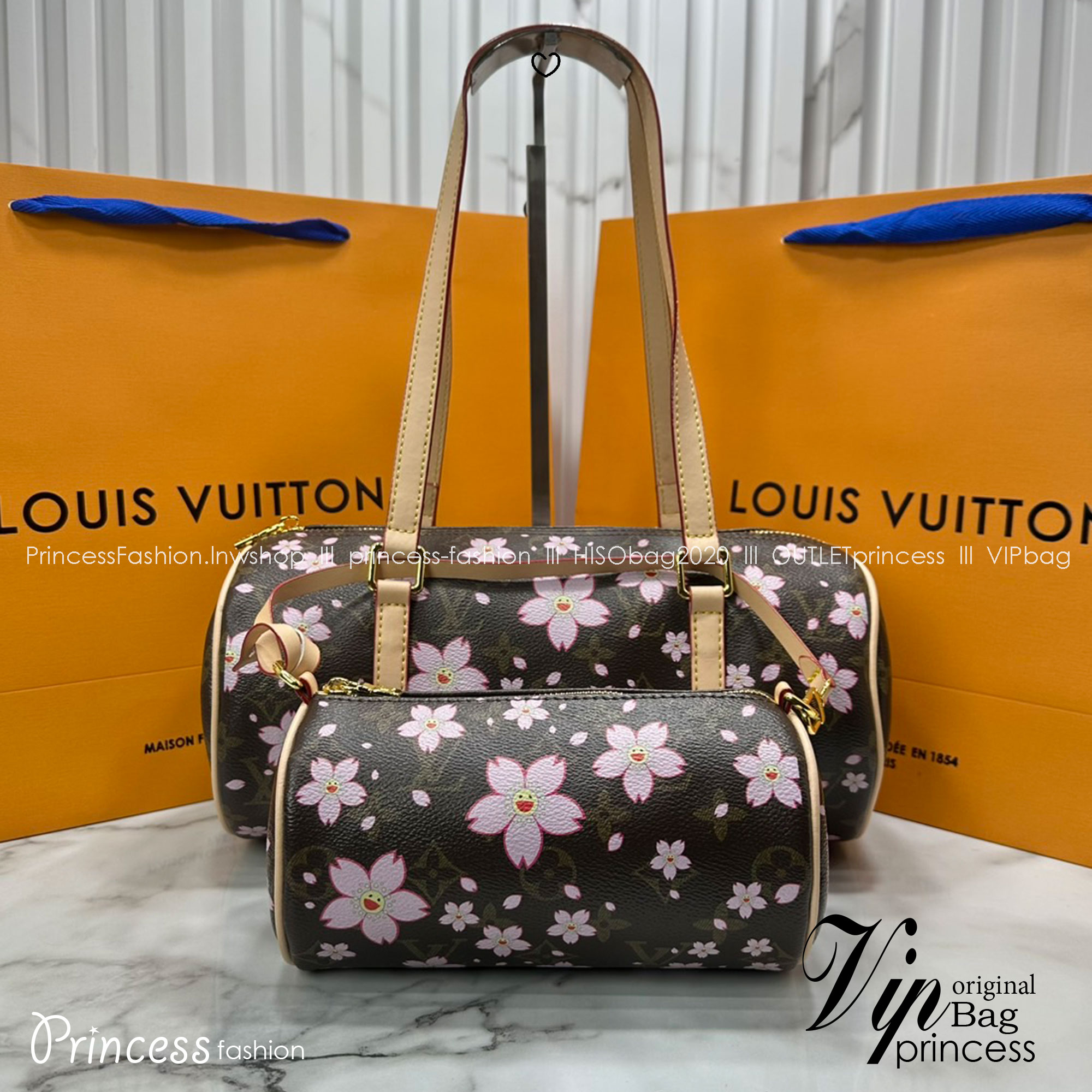RI หนังแท้ | คอลใหม่ดอกไม้แสนหวาน LV x TM Papillon Cherry Blossom bag / lv capsule กระเป๋าสะพายทรงใหม่ มาในเซ็ท 2 ใบสุดคุ้ม ดีไซน์คลาสสิครุ่นสุดปัง