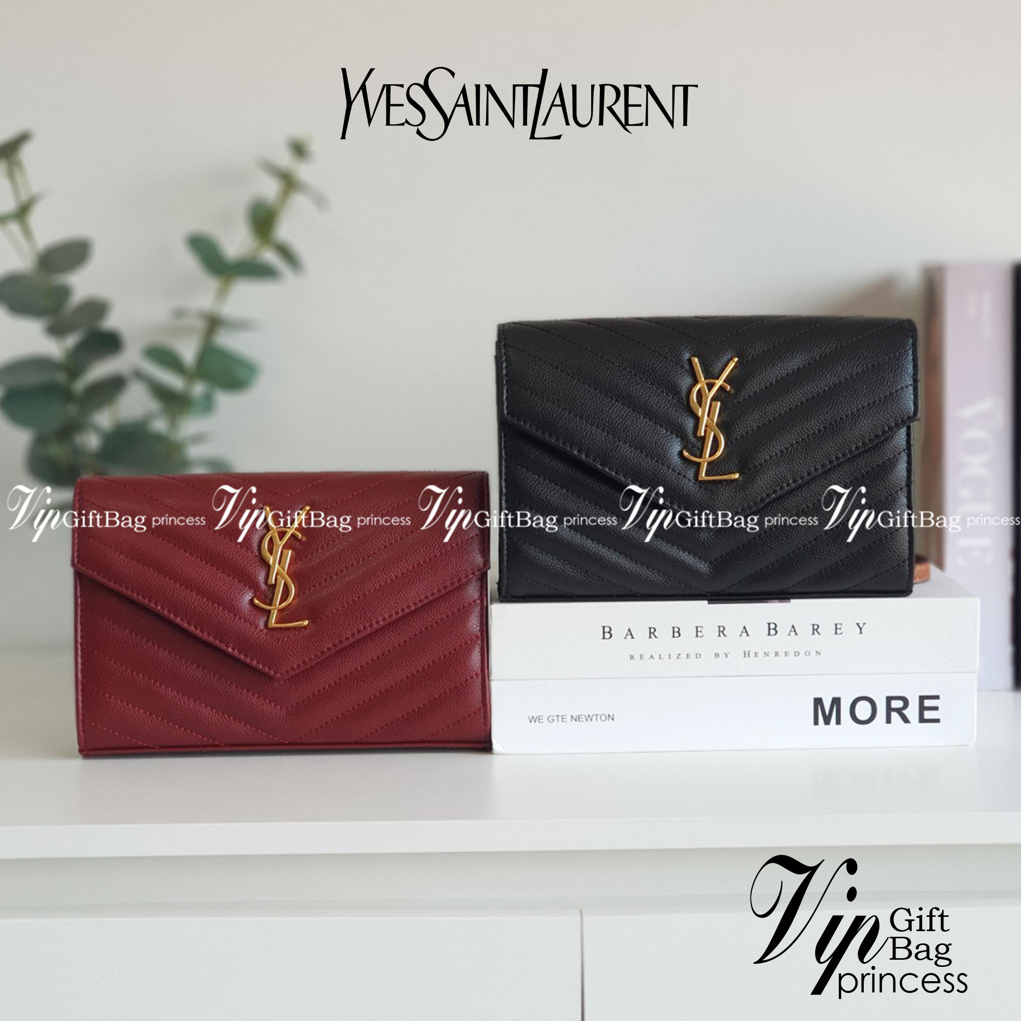 YVES SAINT LAURENT YSL BAG VIP GIFT WITH PURCHASE (GWP) พรีเมี่ยมกิ้ฟ Limited Edition จาก YSL DUTY FREE COUNTER วัสดุหนังแท้ลายคาเวียร์ ทรงหน้าจดหมายลายทาง สวยหรูมาก อะไหล่ทอง เปิดปิดด้วยกระดุมแม่เหล็ก ภายในโล่งมี2ช่องใหญ่ ช่องซิปใหญ่ มีที่ใส่บัตร12ใบ มาพ