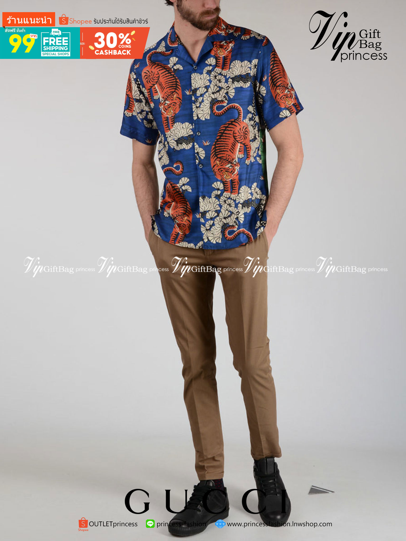 Gucci Bengal Tiger Silk bowling shirt / Gucci Men's Shirts / Gucci Shirts งานเกรดออริจินอล พิมพ์ลายคมชัด มีป้ายแท็กที่คอเสื้อทุกตัว พร้อมส่งที่ไทย ภาพสินค้าถ่ายจากงานขายจริง ใช้งานต่างประเทศได้