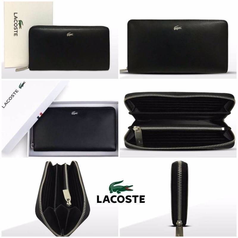 LACOSTE FACTORY LONG WALLET กระเป๋าสตางค์ใบยาวรุ่นใหม่ล่าสุดหนังสวยอยู่ทรงเปิดปิดด้วยซิปรอบด้านหน้ามีโลโก้แบรนด์เรียบหรู ภายในมีโลโก้ ช่องซิป ช่องใส่บัตรหลายช่องใส่มือถือ iphone8 เหรียญ บัตรได้เยอะ ตัวจริงสวยน่าใช้คลาสสิคไม่มีเอ้าท์ ราคาสุดคุ้ม สินค้ามาพร