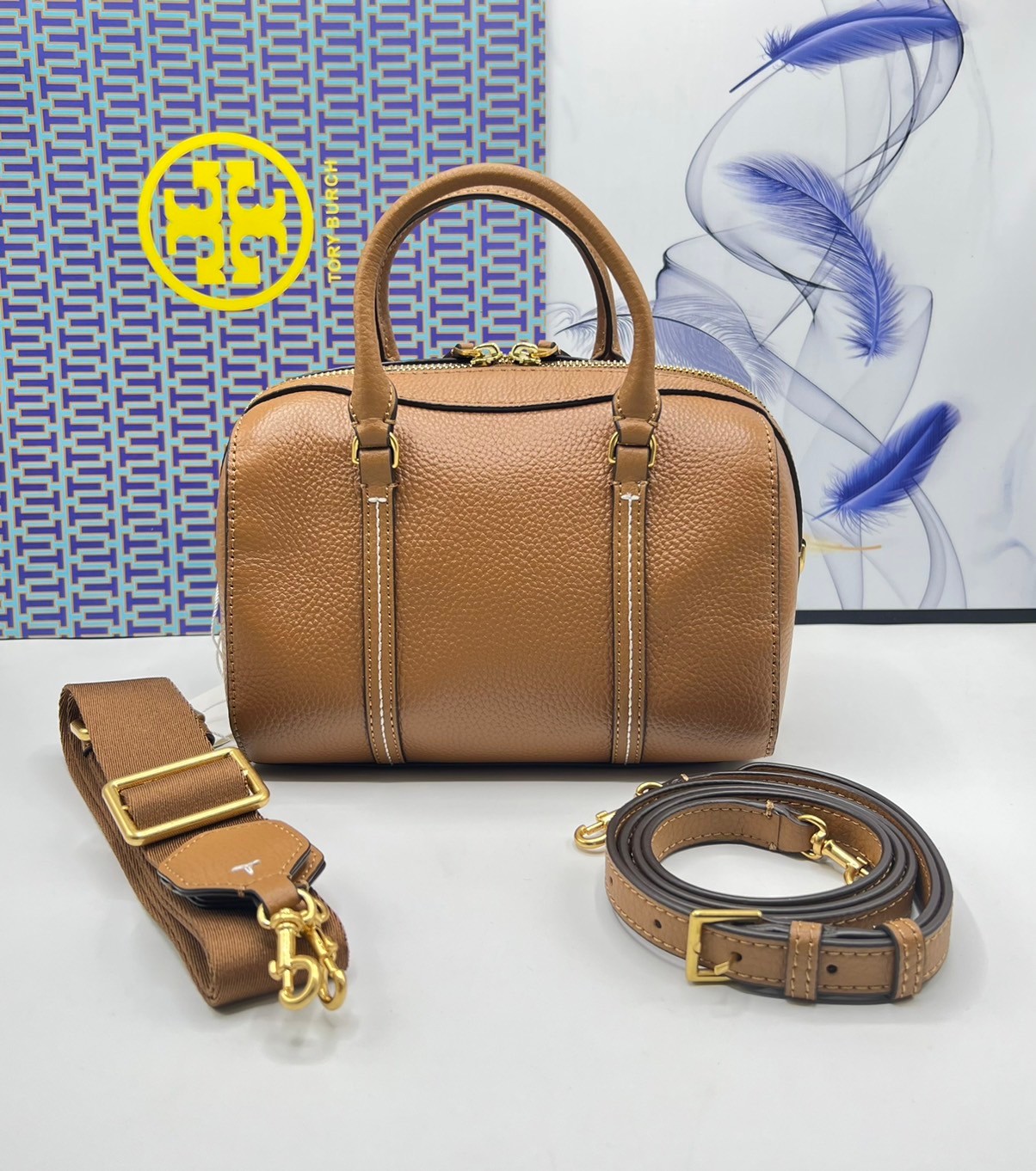 Tory Burch Thea Mini Web Satchel Crossbody Bag / Tory keepall พร้อมส่ง กระเป๋าสะพายทรงหมอนขนาดกลางกำลังน่ารัก เกรดท็อปออริจินอล