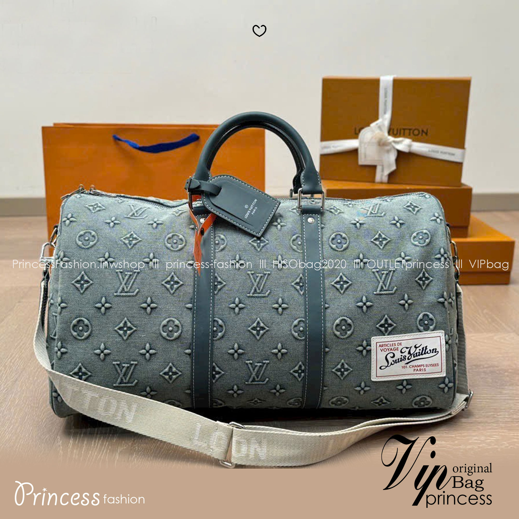 LV Keepall Bandoulière 50 denim classic travel bag กระเป๋าเดินทางสุดคลาสสิก สวยทำถึง! ต้อนรับซัมเมอร์ให้โดดเด่นกว่าใครออกแบบใหม่ด้วยผ้าเดนิมสีซีดพร้อมลายโมโนแกรมปั้มนูน