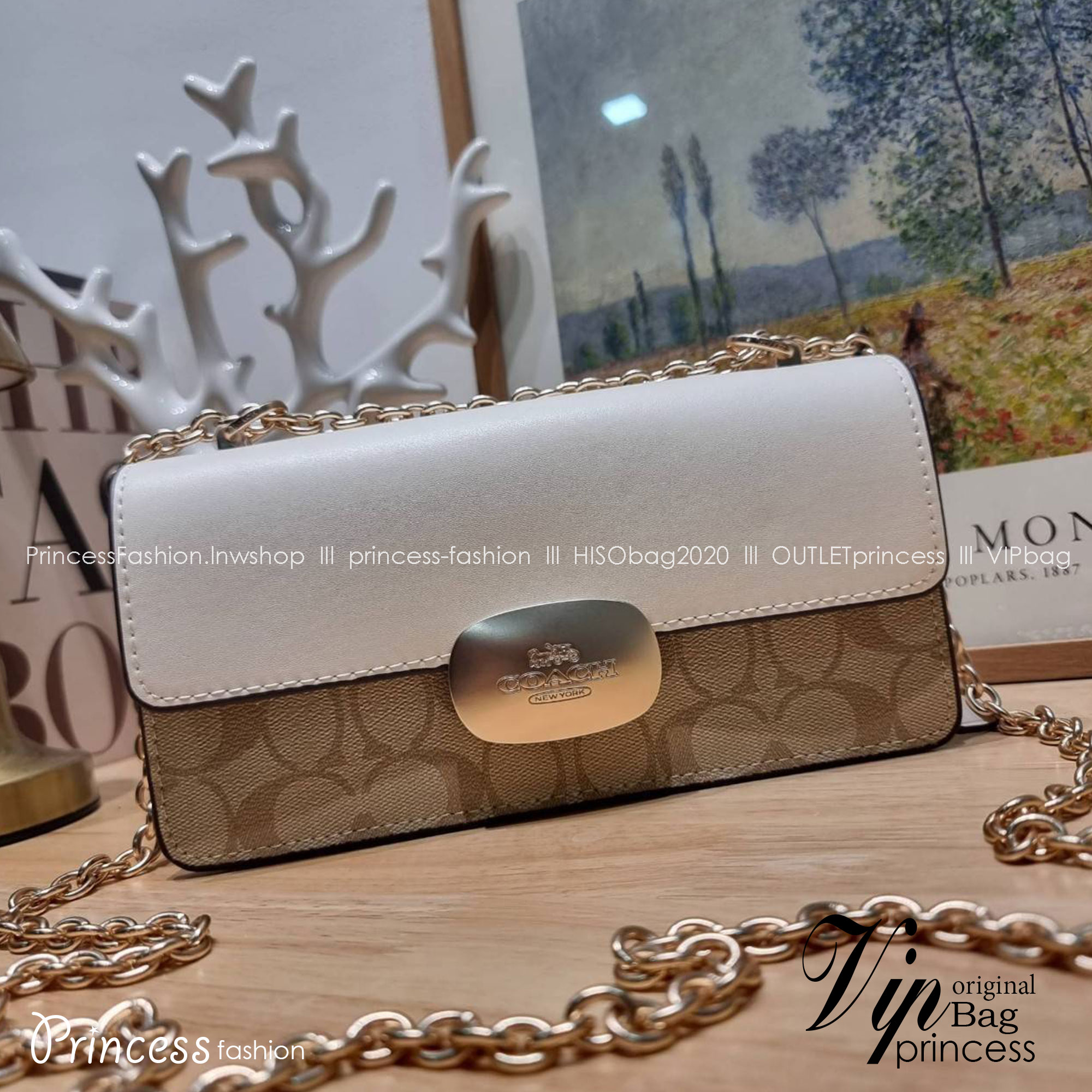 COACH CR528 ELIZA FLAP CROSSBODY IN SIGNATURE CANVAS กระเป๋าสะพายสุดหรู ดีไซน์โลโก้รุ่นใหม่สวยเด่น เกรดท็อปออริ เกรดดีสุด สลับแท้ 1:1