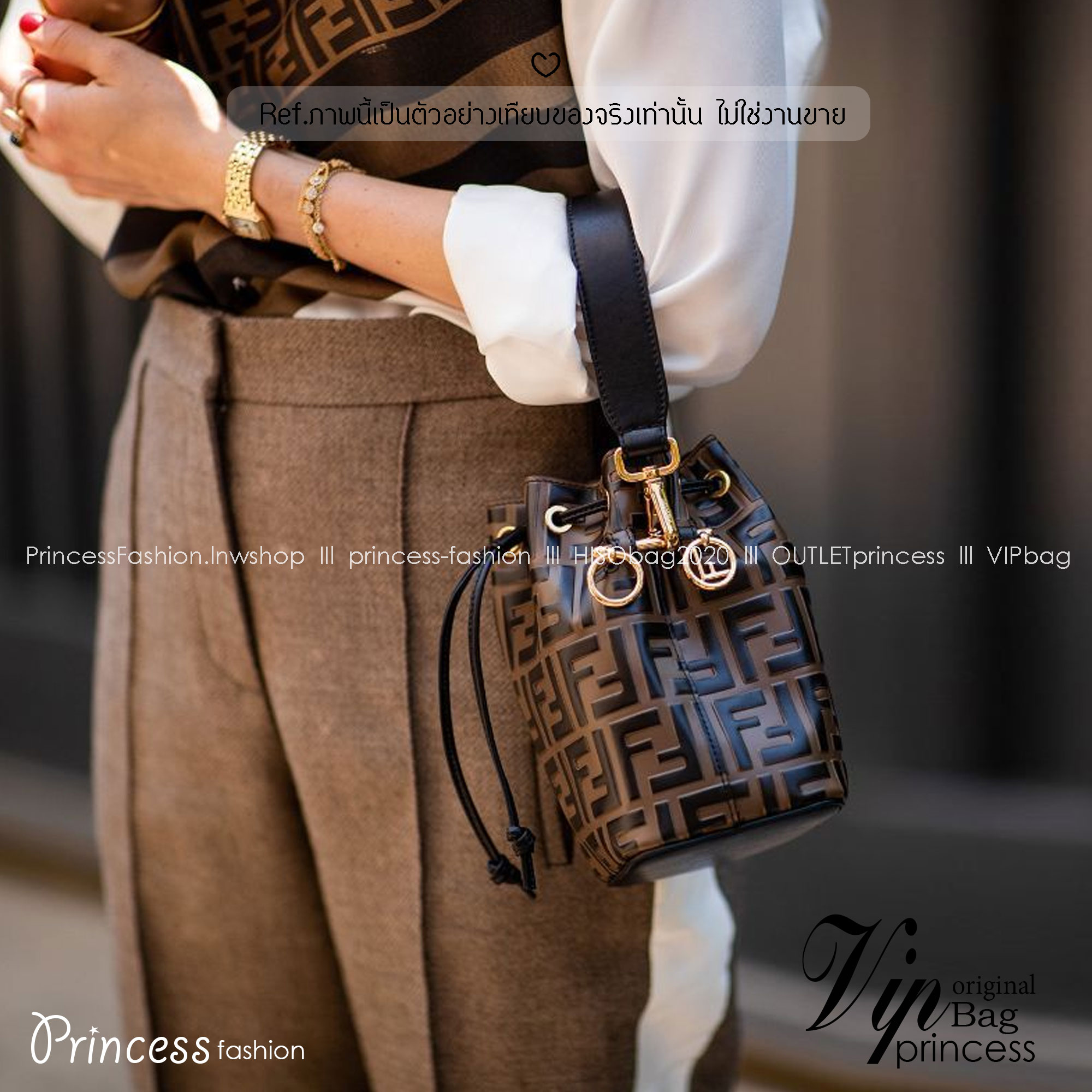 FENDI Mini MonTresor Bucket Bag กระเป๋าสะพายทรงขนมจีบรุ่นยอดนิยม ไซส์มินิน่ารักน่าใช้มาก ดีไซน์สวยอยู่ทรง