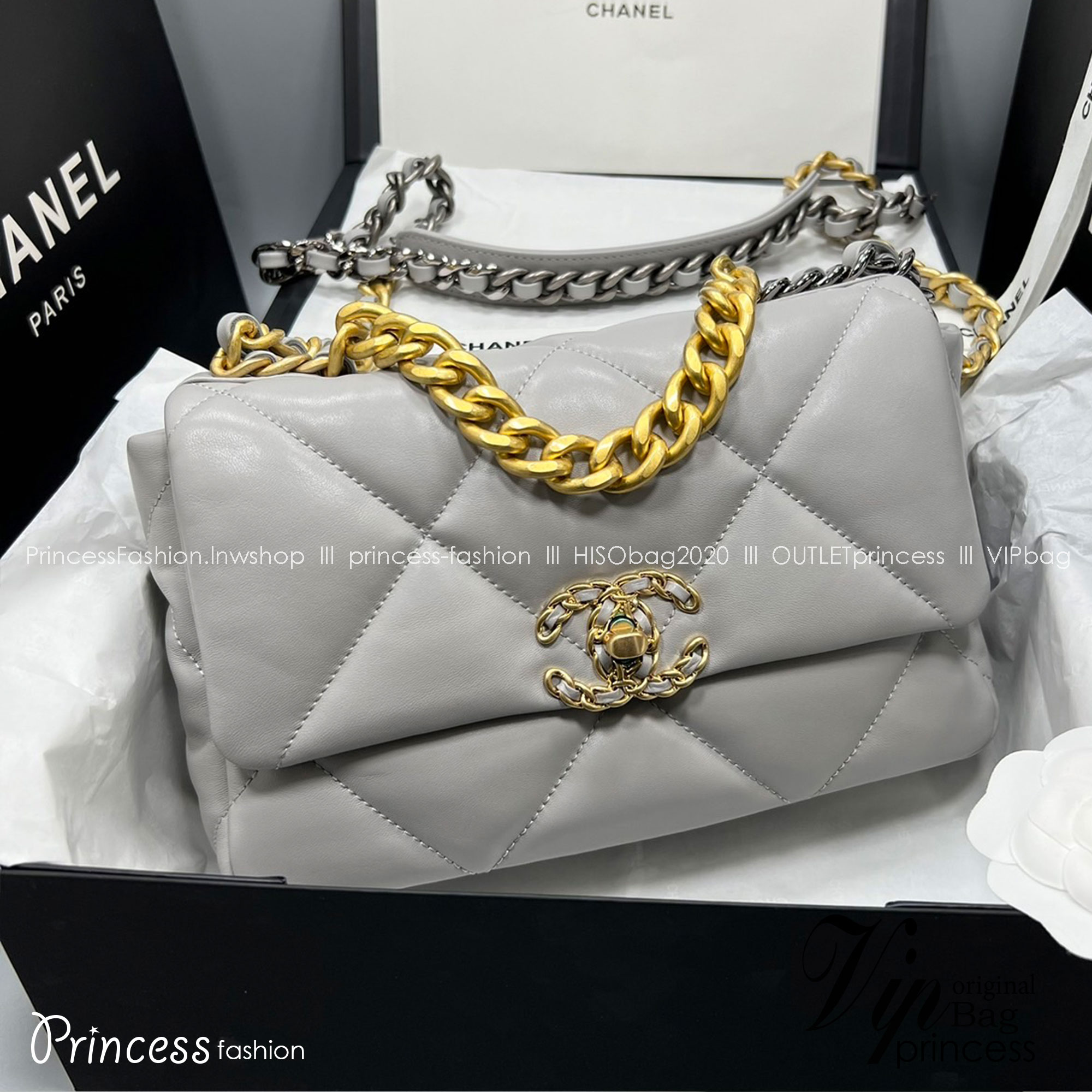 CHANEL 19 HANDBAG กระเป๋าสะพายดีไซส์คลาสสิคหนังแท้นิ่มเงาสวย เกรดออริ ท็อป สลับแท้ 1:1 เกรดดีสุด ผ่านทุก ตม ใช้งานต่างประเทศได้