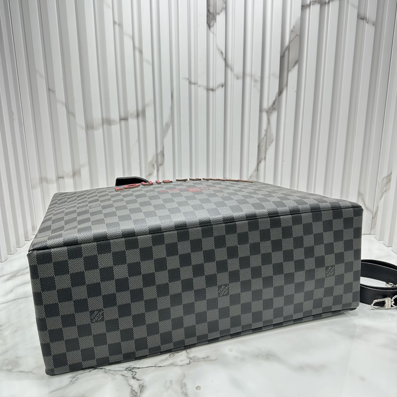 ORI หนังแท้ | LV Shopper Tote MM bag / Damier Black กระเป๋าทรงโท้ทใบใหญ่ แต่งลายตัวอักษรแบบลายมือเต็มใบ