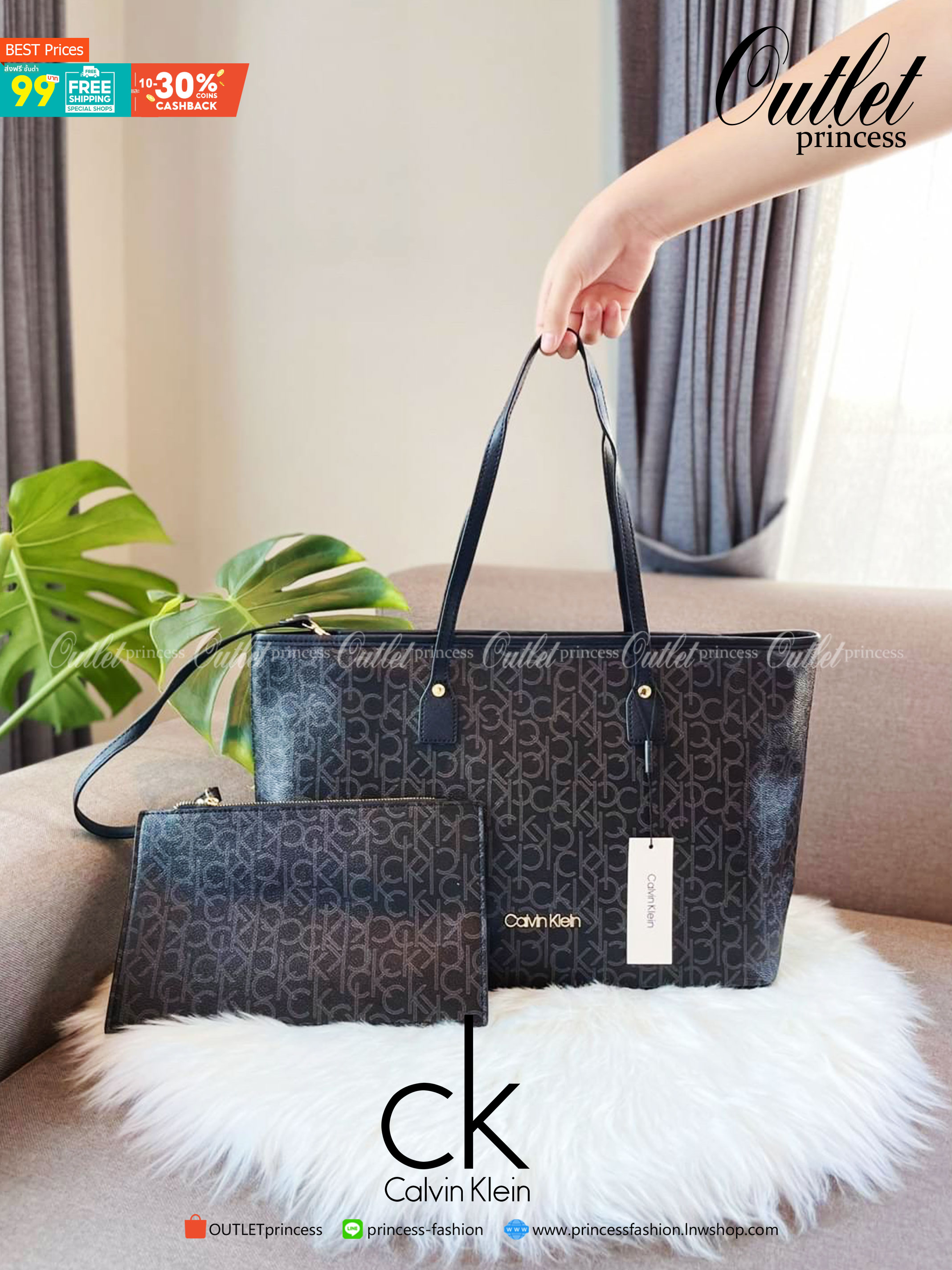 Calvin Klein tote bag กระเป๋าทรงช้อปปิ้ง ใบใหญ่จุกๆ มาพร้อมกับใบลูก สามารถถอดได้ เปิดปิดด้วยซิปบน ไม่ต้องกลัวของตกหล่น ภายในโล่งกว้าง ใส่ไอแพด/โน๊ตบุ๊ค/A4 ได้ค่ะ