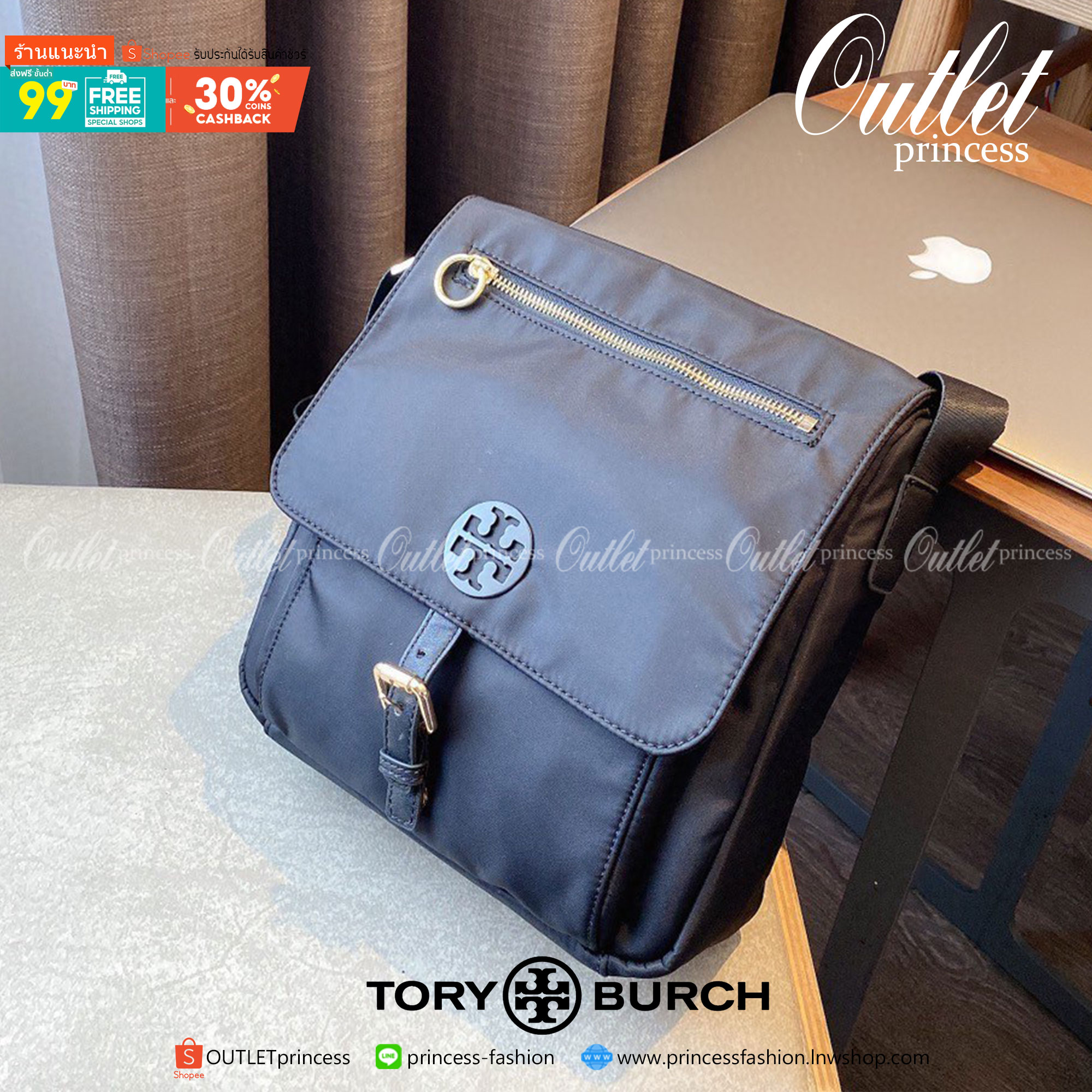 ของแท้ 💯% TORY BURCH NYLON CROSSBODY BAG กระเป๋าสะพาย แบบ CROSSBODY วัสดุ NYLON ทั้งใบตัดด้วยหนังลาย SAFFIANO เปิดปิดแบบฝาพับปลอดภัย มีข้องใส่ของใหญ่จุใจ