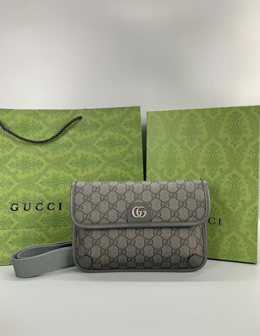 GUCCI OPHIDIA GG SMALL BELT BAG GRAY กระเป๋าคาดเอวสีเทา หนังแท้ผสมแคนวาส เกรดออริจินอล 1:1 สลับแท้ ใช้งานต่างประเทศได้