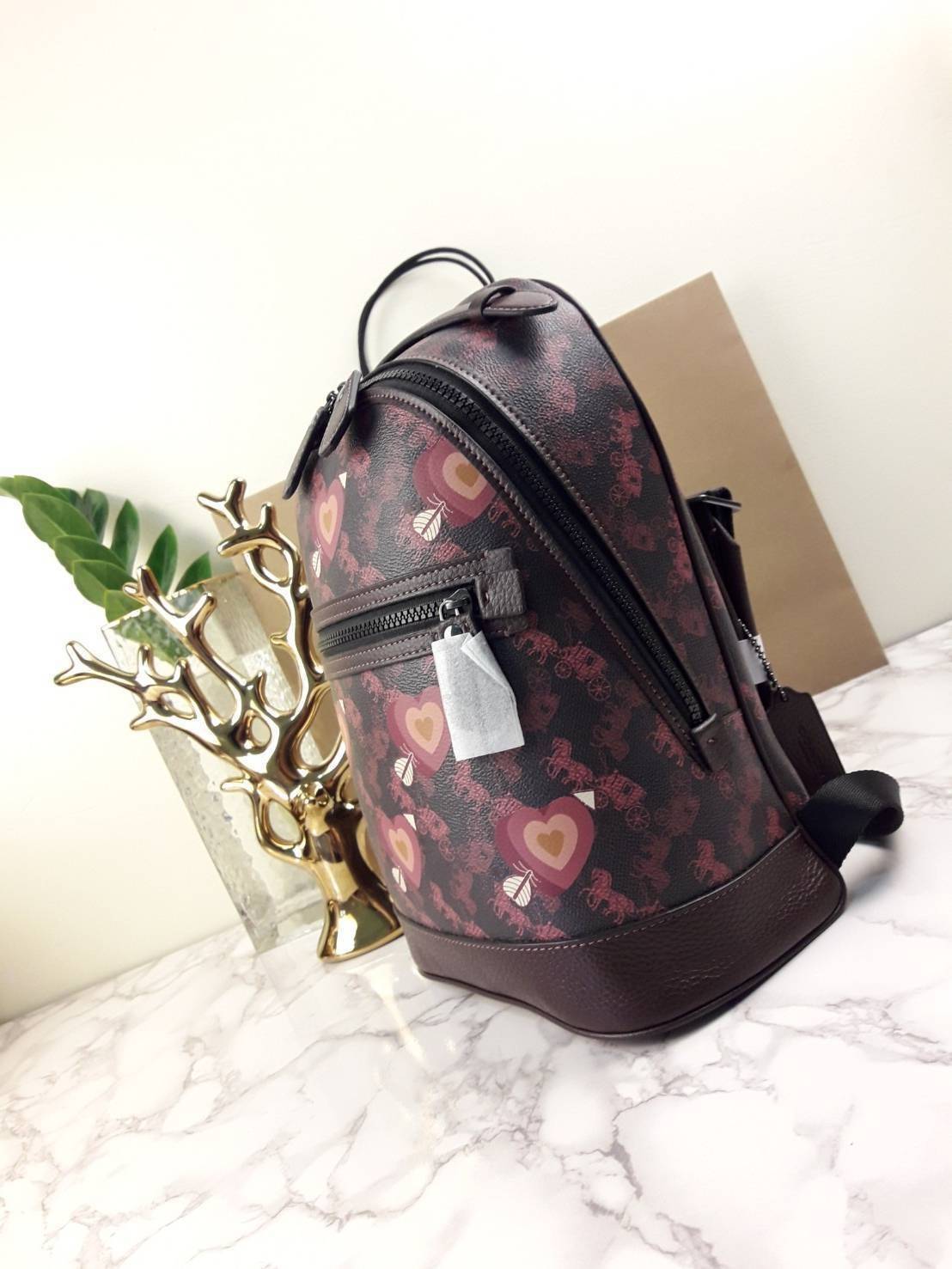 OUTLET 】COACH Barrow Backpack With Horse And Carriage Print And Hearts Oxblood (F79024) โดดเด่น ไม่จำเจ แถมใช้ดีไปอีก< 🌹สวยโดดเด่นอย่างลงตัว💃💃พลาดแล้ว พลาดเลยจ้ารอบนี้ // เป้รุ่นใหม่ canvas ผสมหนังแท้คุณภาพดี หนังนิ่มมือมากๆ ขนา
