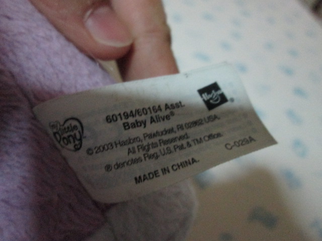 MY LITTLE PONY "BABY ALIVE" GIGGLING SLURPING STUFFED PLUSH BABY PONY.