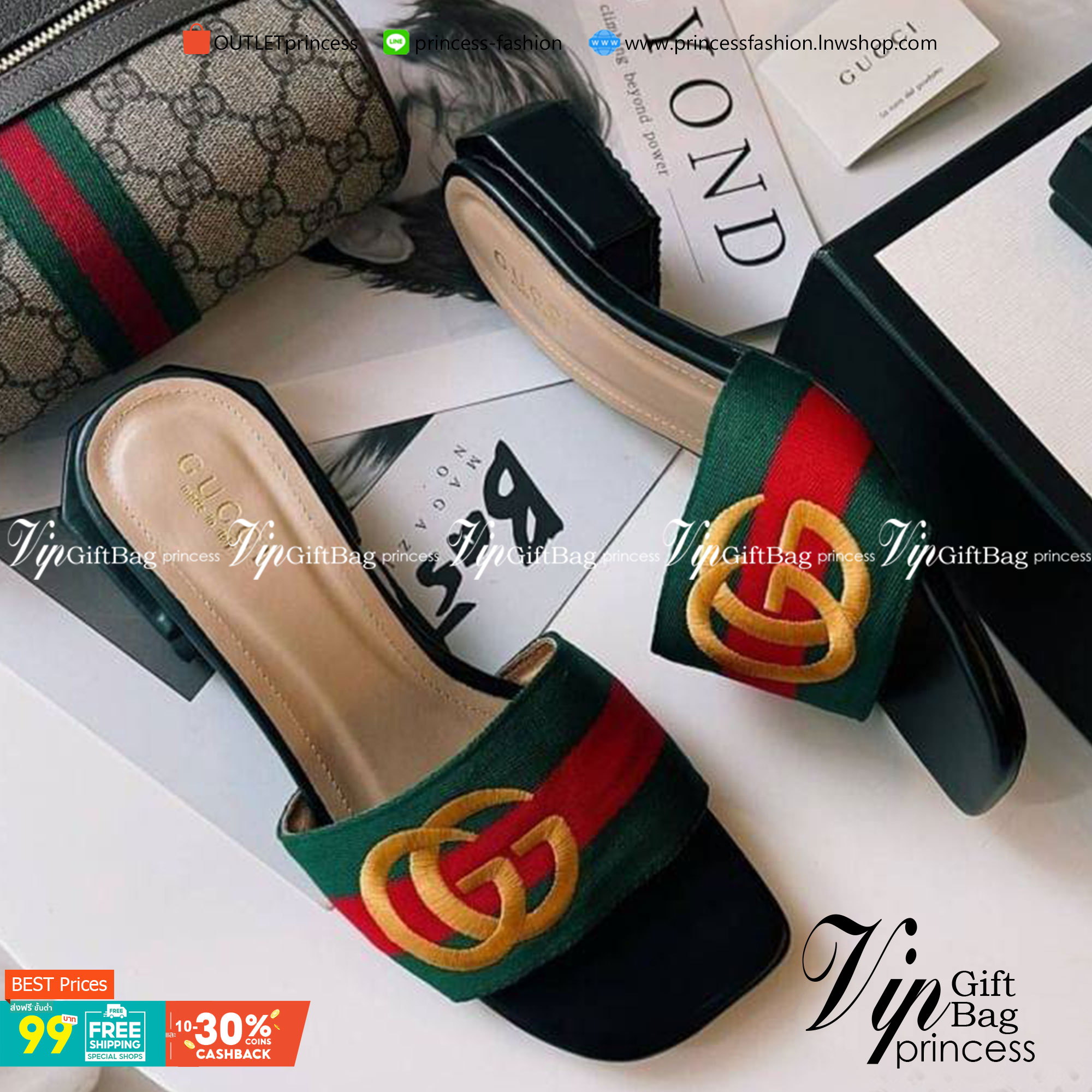 Gucci Flat Shoes งานสวม ลายผ้าสีลับปักแบรนด์ GG สวมใส่ง่าย มีส้นเล็กนเอยกำลังใส่สบาย น้ำหนักเบา ส้น 6 เหลี่ยม ด้านในรองนวมนุ่ม ใส่สบาย