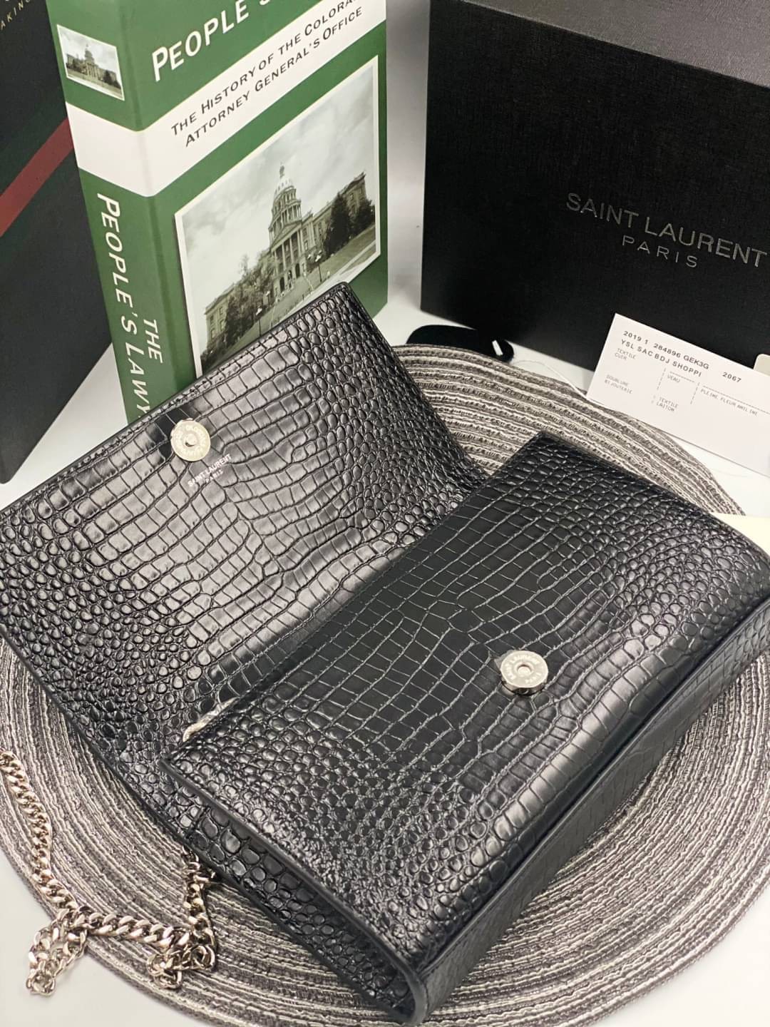 VIP 】หนังแท้ YSL Saint Laurent Kate Tassel Bag in Black Crocodile-Embossed Leather with Chain