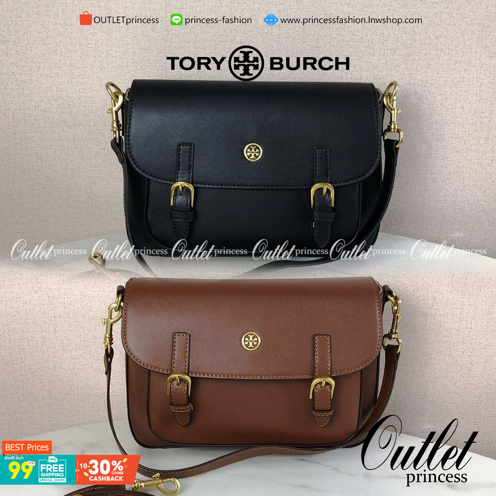 กระเป๋าถือและสะพาย TORY BURCH เปิด - ปิดกระเป๋าด้วยกระดุมแม่เหล็ก ด้านในแบ่งเป็น 2 ช่องใหญ่ และมี 1 ช่องซิป กับ 1 ช่องเล็กค่ะ สายสะพายสั้น 57 cm ถอดได้ ปรับไม่ได้ค่ะ สะพายสะพายยาว สามารถถอดและปรับได้ 3 ระดับค่ะ