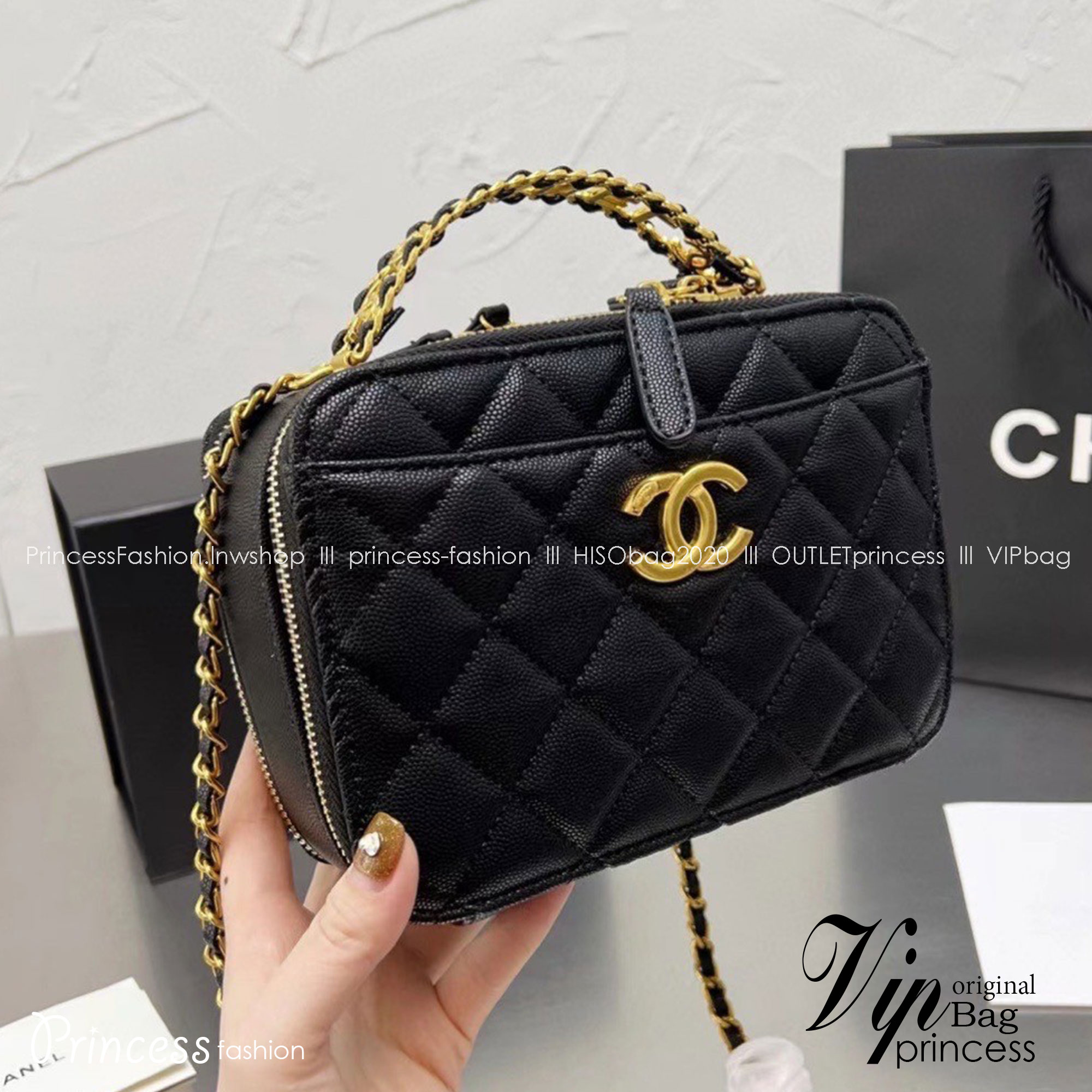 Chanel 22s vanity Handle black caviar / Chanel Vanity Case / Chanel Box พร้อมส่ง กระเป๋าสะพายทรงกล่อง ใช้งานต่างประเทศได้ ภาพถ่ายจากงานขายจริง