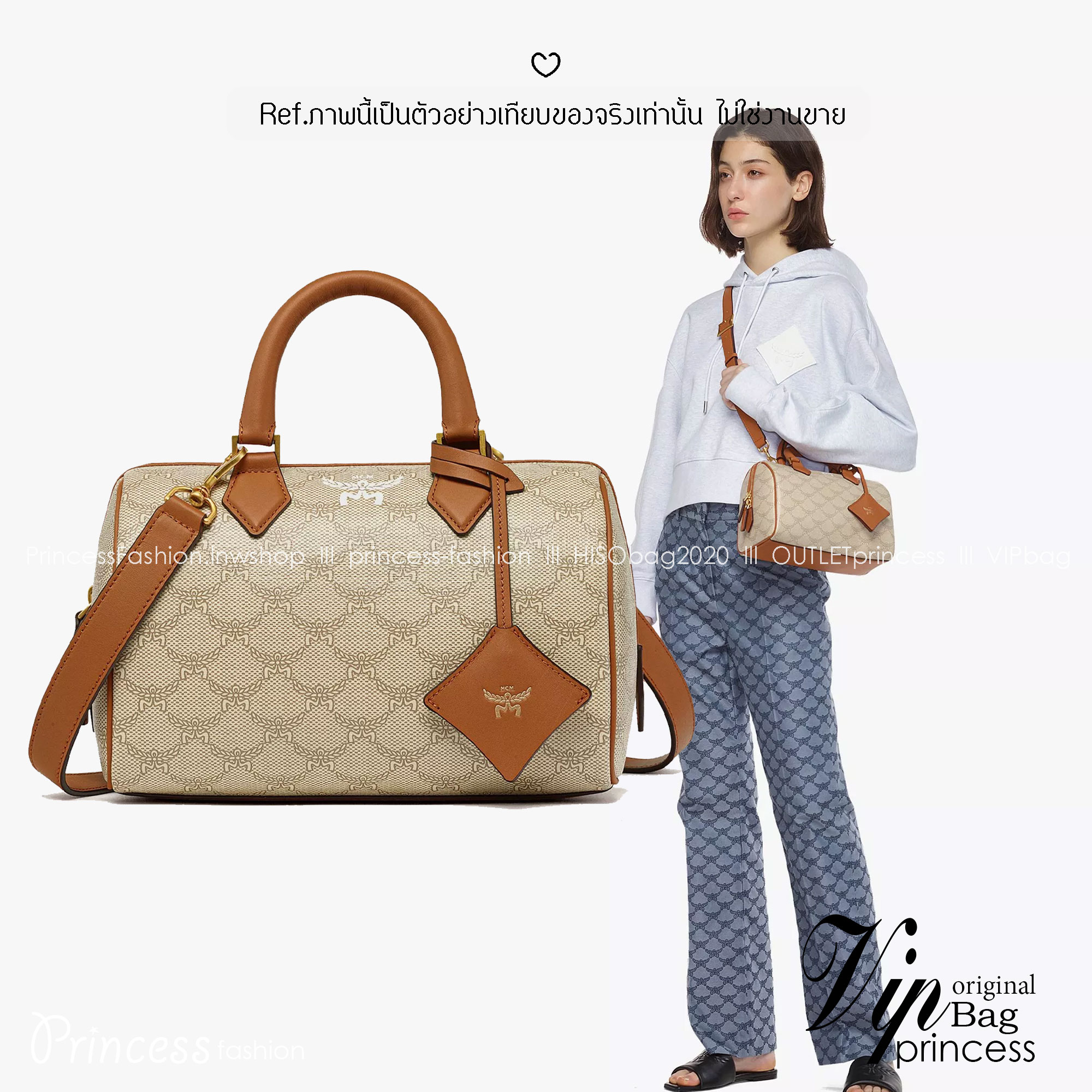 Small M.C.M Ella Boston bag in Lauretos pattern กระเป๋าทรงหมอนยอดฮิต คอลเลคชั่นใหม่ ไม่มีเอ้าท์ เกรดท็อปออริ 1:1 สลับแท้ ใช้งานต่างประเทศได้