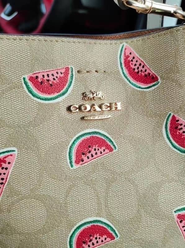 OUTTLET 】COACH SMALL TOWN BUCKET BAG IN SIGNATURE CANVAS WITH WATERMELON PRINT