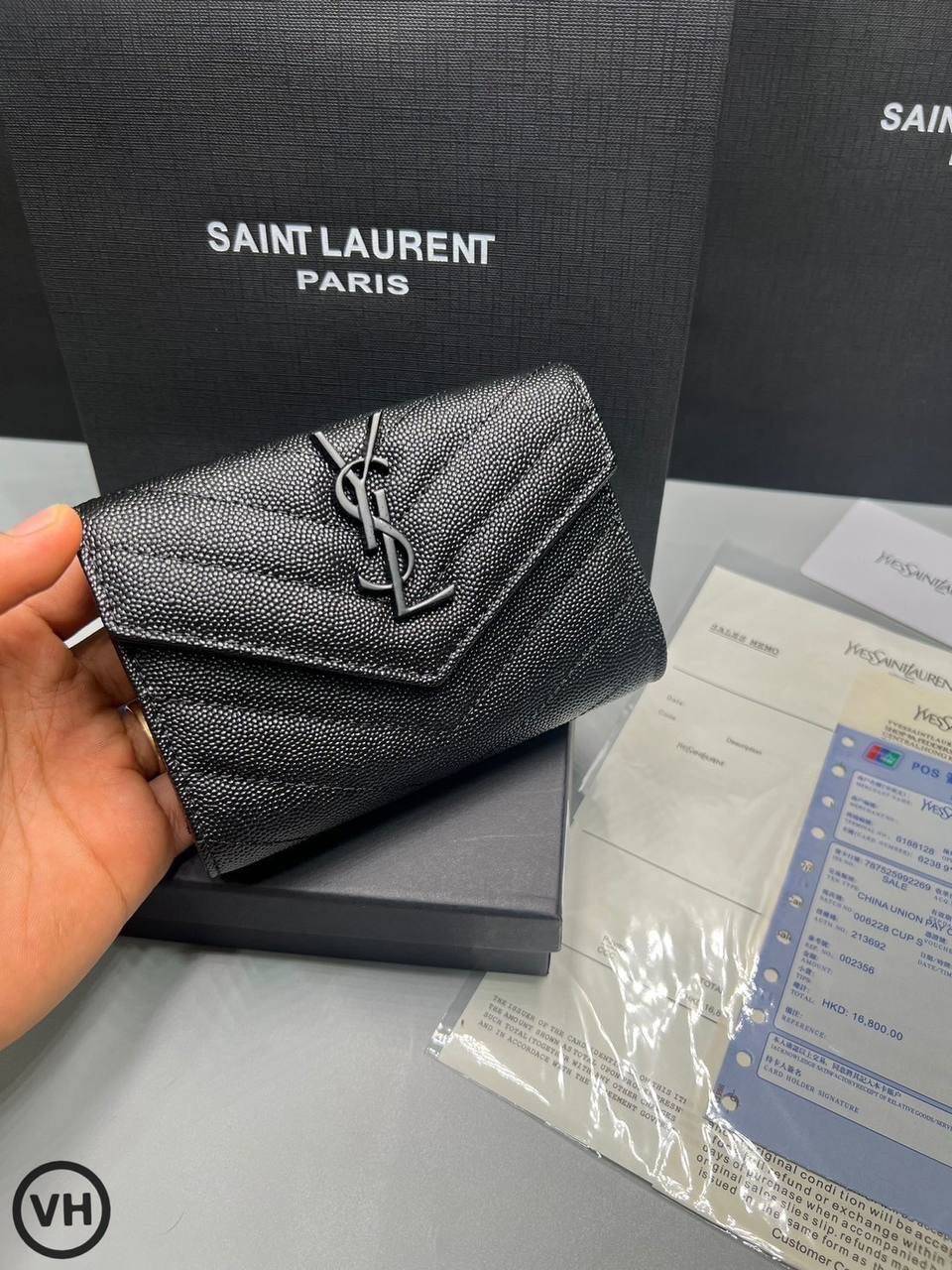 ORI หนังแท้ | YSL CASSANDRE MATELASSE small envelope wallet / YSL Short Wallet กระเป๋าสตางค์ใบสั้น กระเป๋าใส่เหรียญ กระเป๋าใส่การ์ด