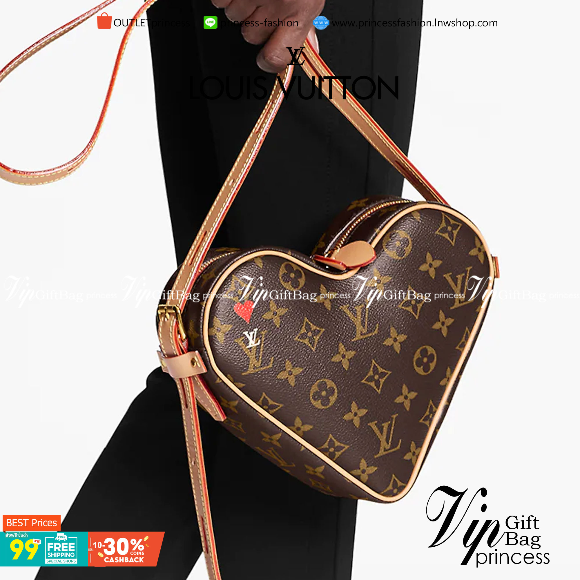 VIP GIFT 】หนังแท้ LOUIS VUITTON Monogram Game On Coeur "HEART" กระเป๋าสะพายรูปทรงหัวใจดีไซน์เผ็ดมากกก!! ภายในเป็นช่องโล่ง สายสะพายปรับใช้ได้ตามสะดวก ใบจริงสวยงามเบอร์ล้าน สาวๆ ต้องหลงรักแน่นอนเลยค่ะ