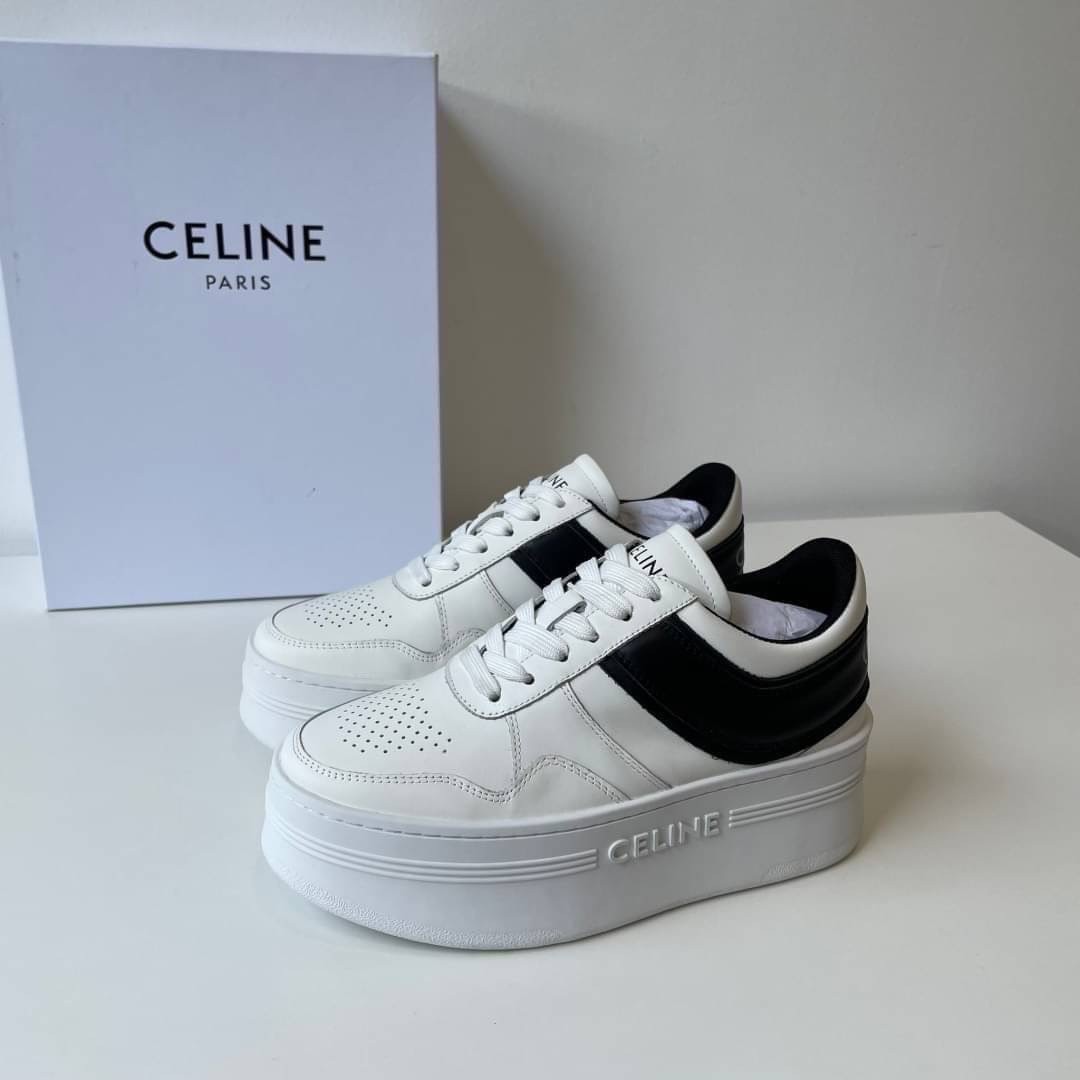 CELINE SNEAKERS / CELINE BLOCK SNEAKERS WITH WEDGE OUTSOLE IN CALFSKIN เกรดออริ สลับแท้ (พร้อมส่งที่ไทย) ใช้งานต่างประเทศได้ หนังสวยลายพิมพ์คมชัด ภาพถ่ายจากงานจริง