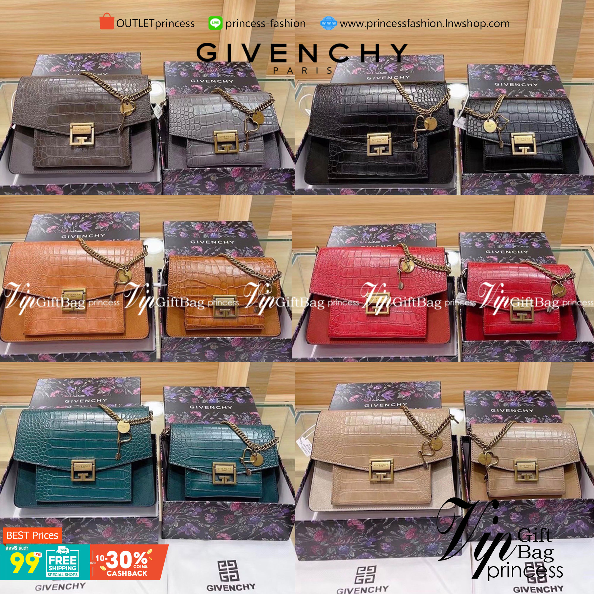 GIVENCHY GV3 CROCODILE-EFFECT SHOULDER BAG กระเป๋าสะพายหนังลายจระเข้ เปิดหน้าอะไหล่ทอง สวยหรูดูแพงตามแบบฉบับแบรนด์ งานจริงสวยจริงจังมากกก ไม่พูดเยอะ ควรมีค่าา!!!