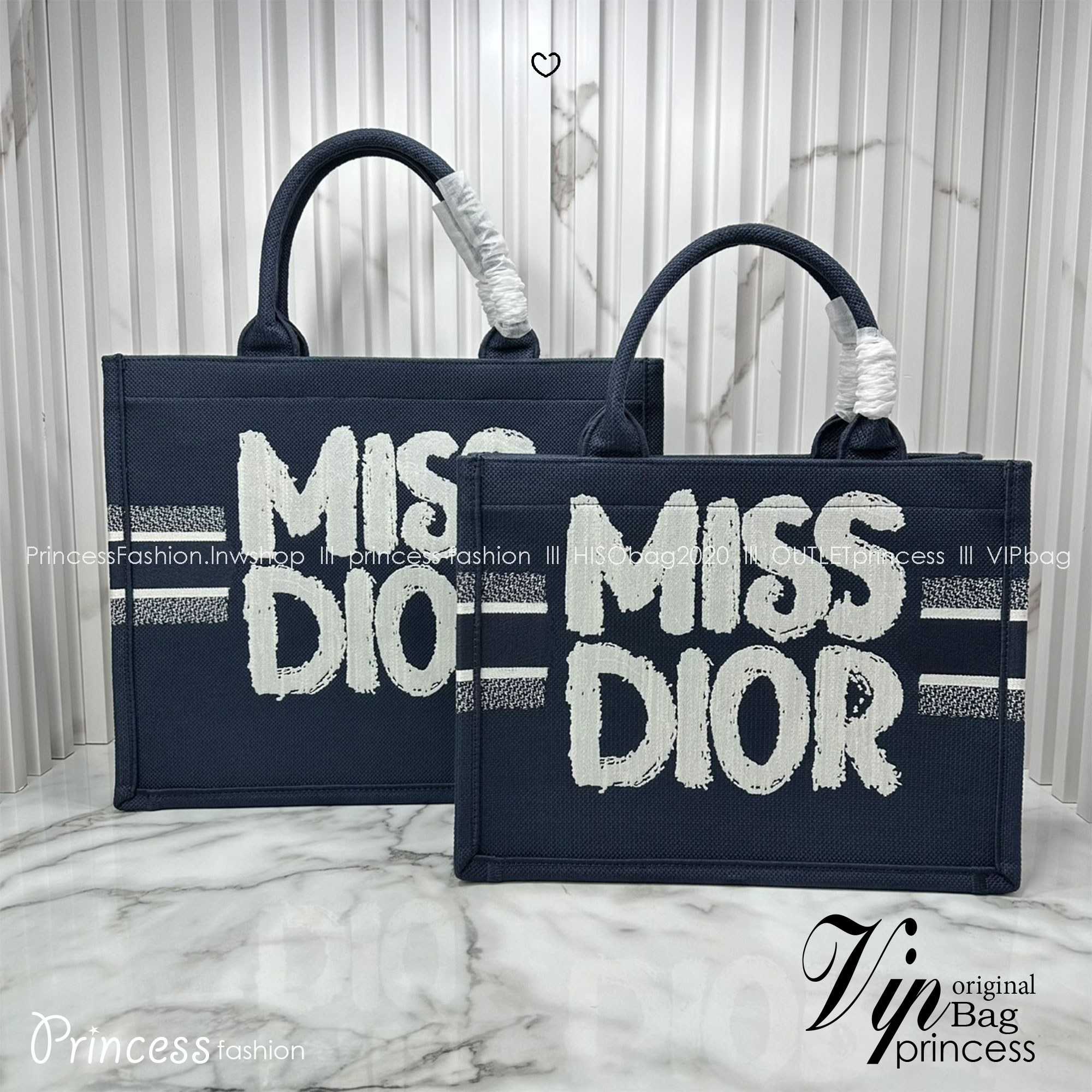 ORI หนังแท้ | Dior BookTote Blue Miss Dior Embroidery Tote Bag กระเป๋าทรงโท้ทคอลใหม่ โทนดำคลาสสิก สวยงามและหรูหรา