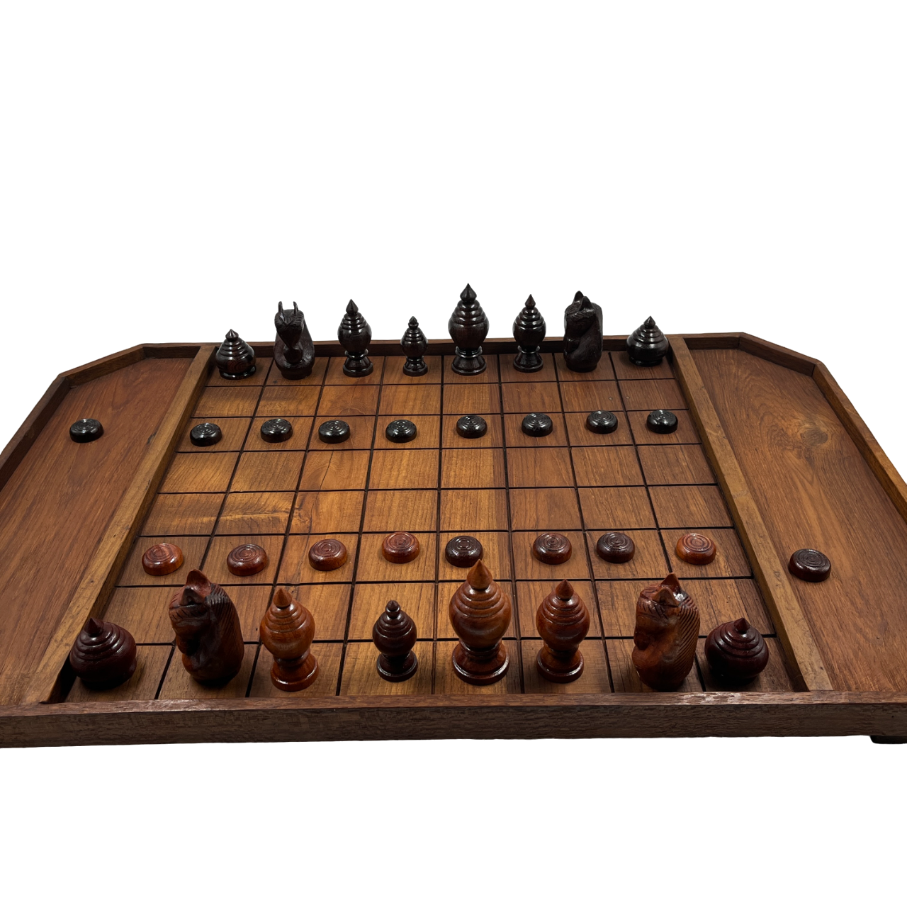 ชุดหมากรุกไทยกระดานไม้ช่อง 5.5x5.5ซม..พร้อมตัวหมากชุดพยุหคีรีไม้เนื้อแข็ง