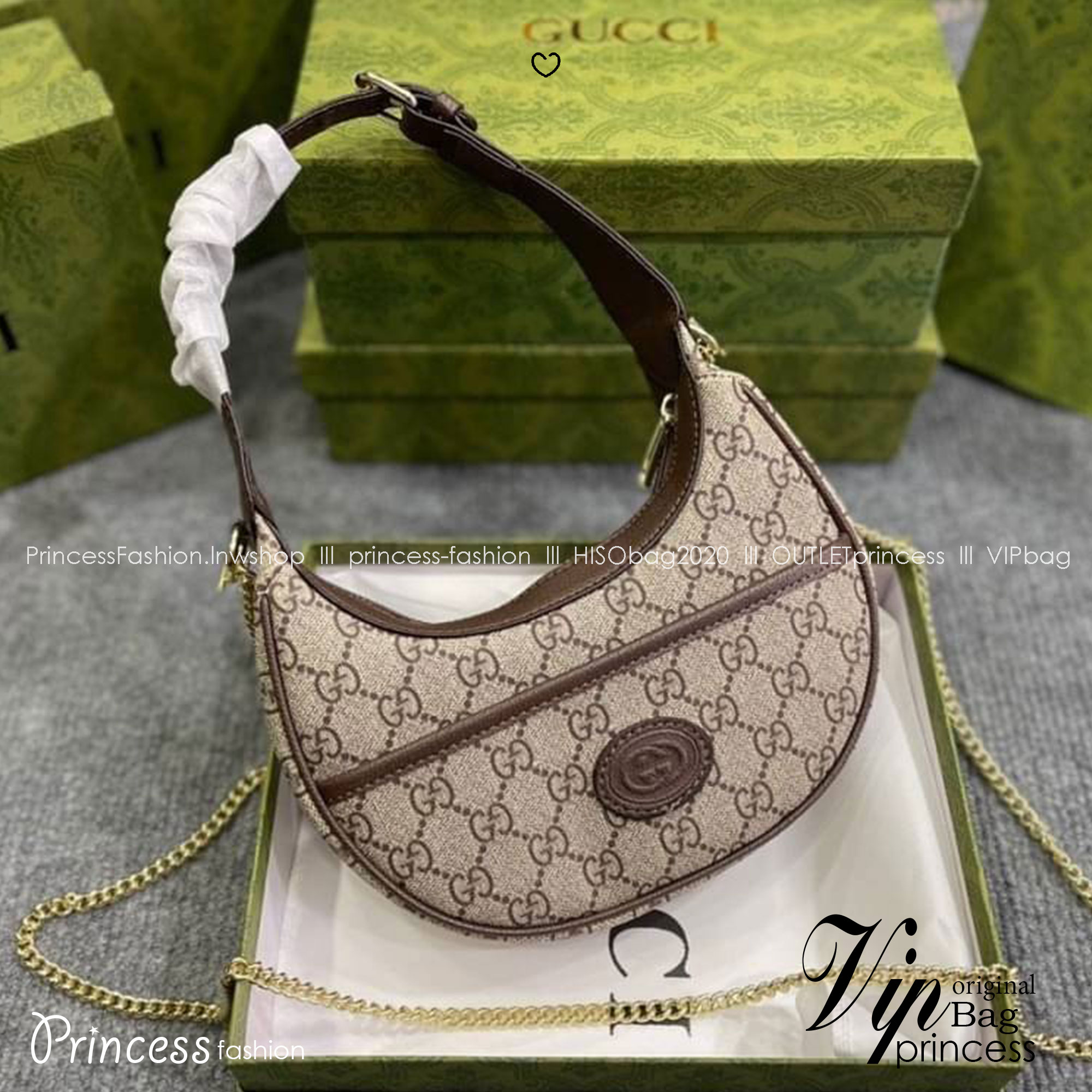 GUCCI half-moon Ophidia mini shoulder bag กระเป๋าสะพายไหล่รูปทรงพระจันทร์เสี้ยว Canvas GG Supreme กระเป๋าขนาดมินิให้ความรู้สึกย้อนยุคอันโดดเด่น สไตส์วินเทจ