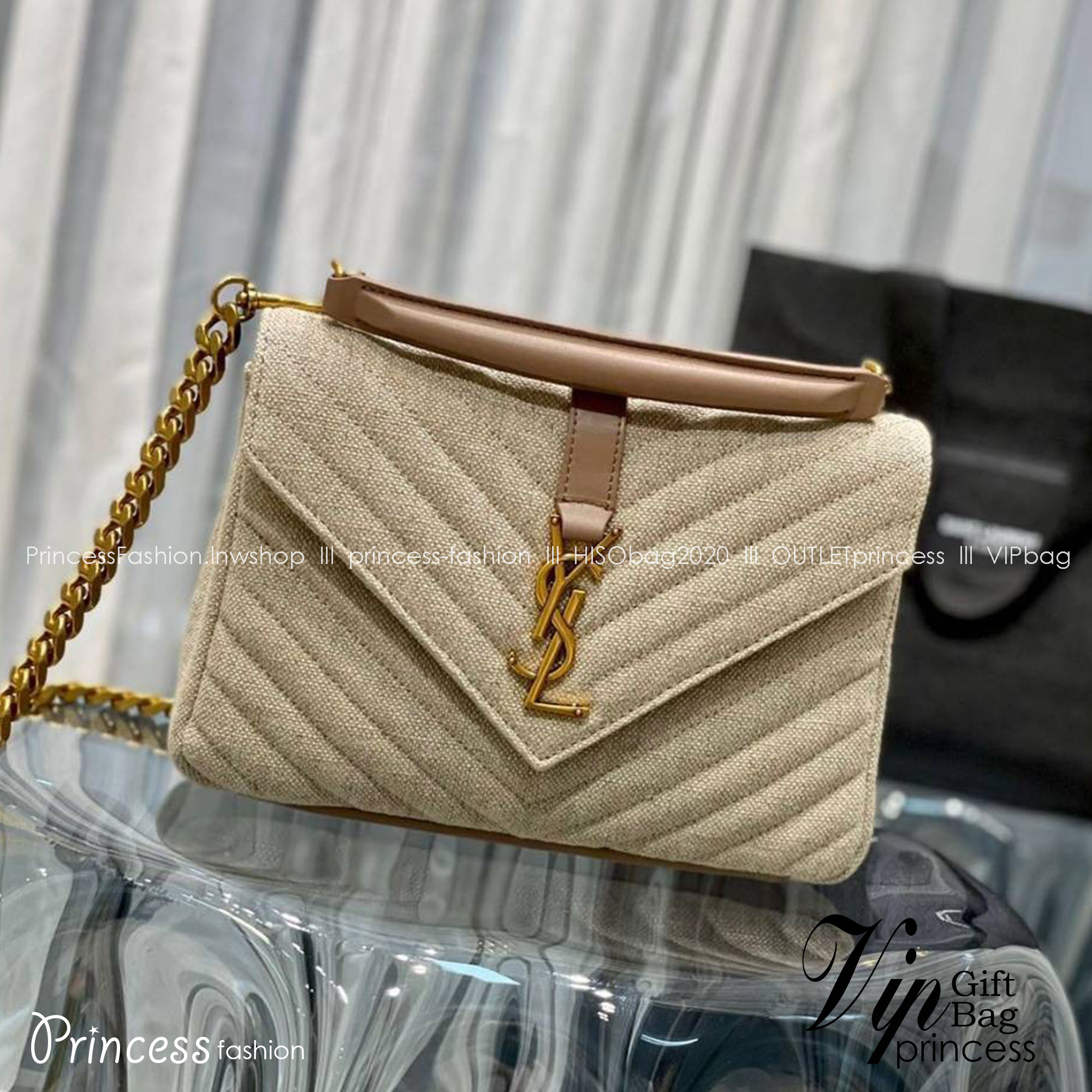 YSL Medium College Denim Shoulder Bag เกรดเทพออริจินอล 1:1 ใช้งานต่างประเทศได้ กระเป๋าสะพายทรงสุดฮอต ดีไซน์เรียบหรู โดดเด่นด้วยผ้าเดนิมสีเบจอย่างดีเต็มใบ