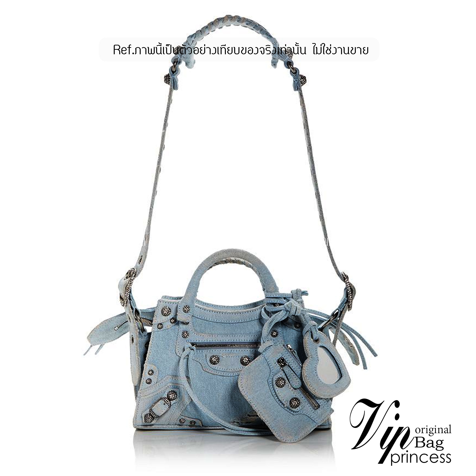 Balenciaga NEO CAGOLE XS HANDBAG DENIM IN BLUE aged-silver hardware กระเป๋าสะพายเดนิม สวยเท่ เกรดออริ 1:1 สลับแท้ ใช้งานต่างประเทศได้