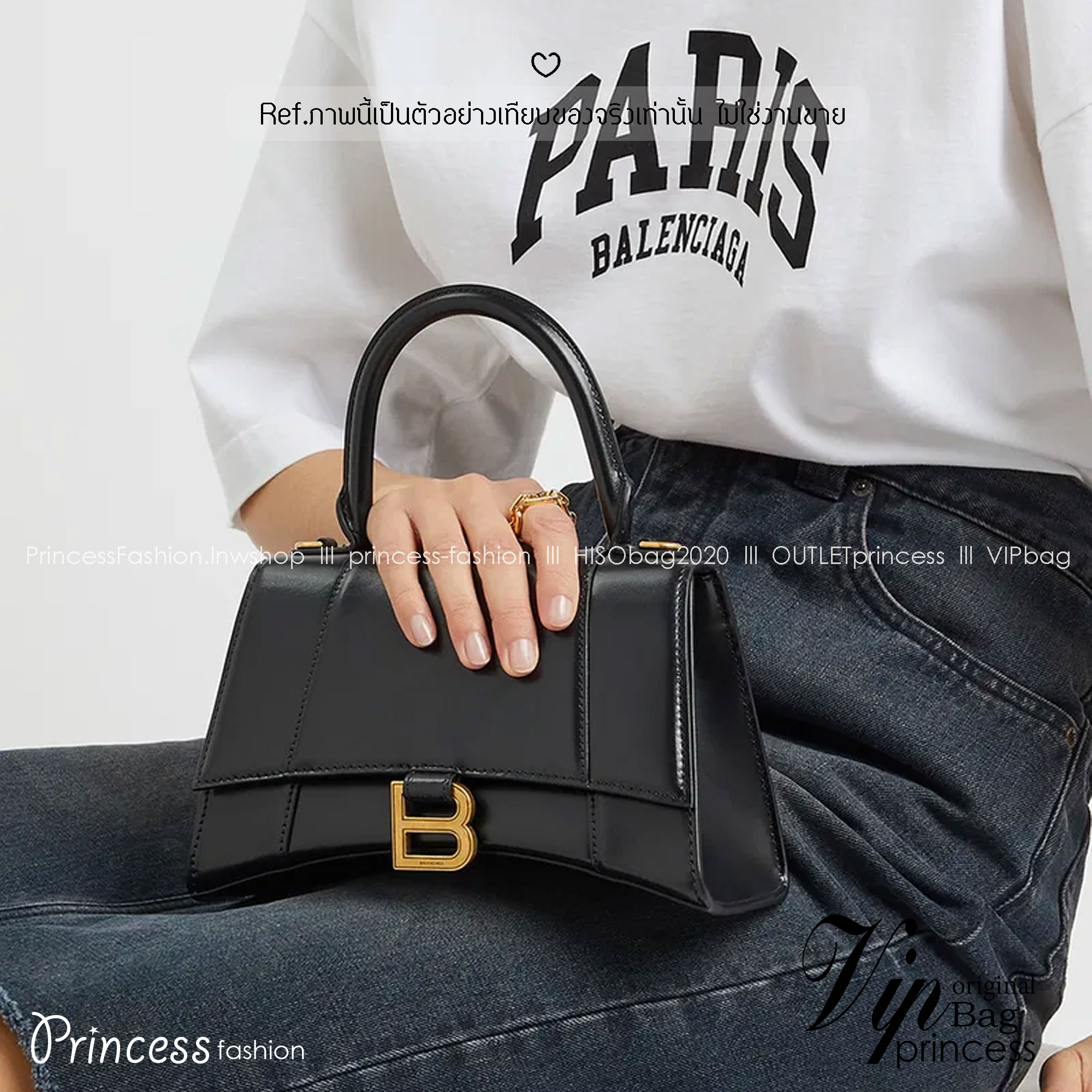 BALENCIAGA Hourglass top-handle tote bag กระเป๋าสะพายแบรนด์หรูซิกเนเจอร์ ที่มาพร้อมดีไซน์โดดเด่น มีความโฉบเฉี่ยว โค้งมนเหมือนพระจันทร์เสี้ยว เพิ่มความสวยสะดุดตาด้วยการตกแต่งอักษร B เมทัลลิก