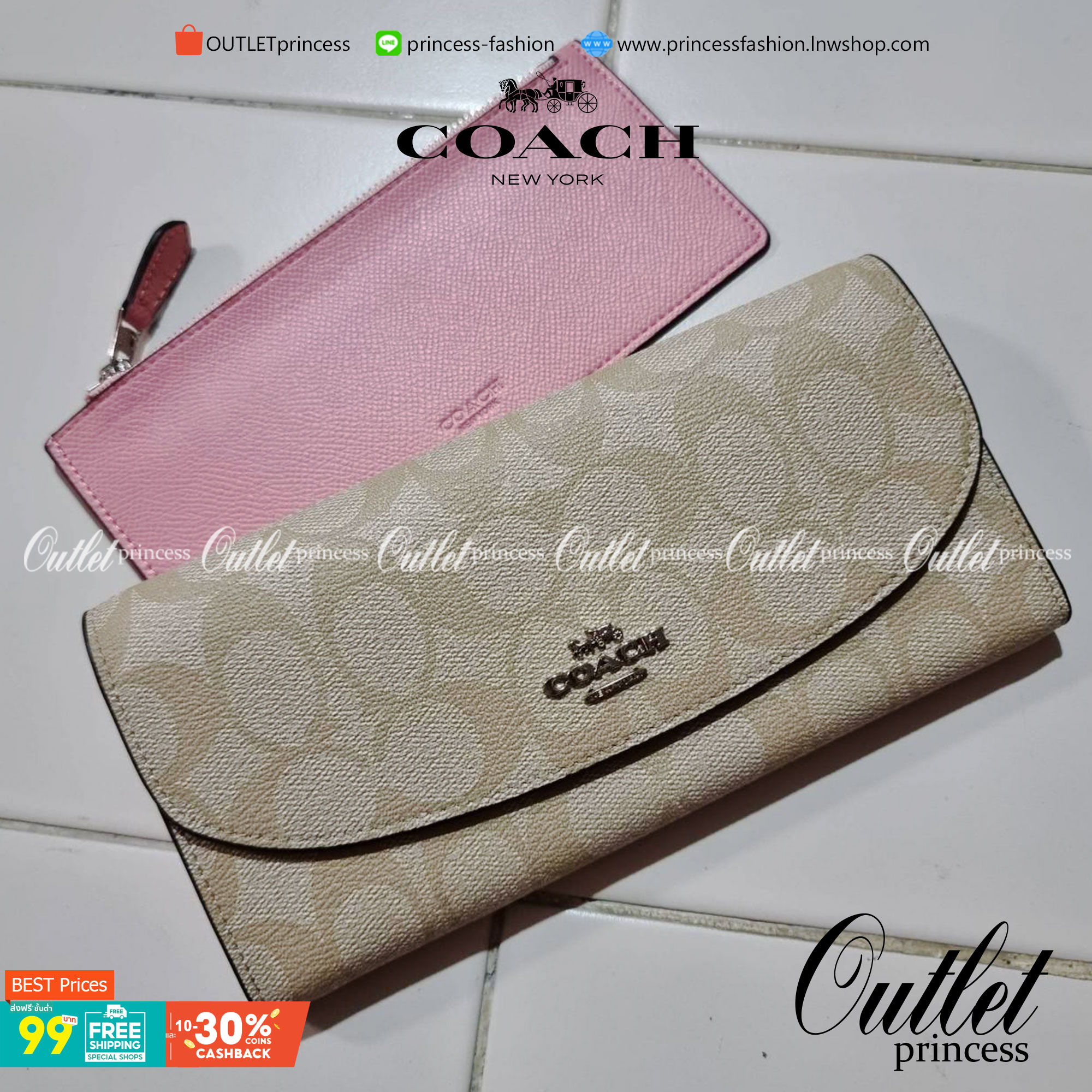 COACH F52601 POP SLIM ENVELOPE WALLET IN SIGNATURE รุ่นขายดี ขายหมด!! รุ่นหายาก!! เติมสต็อคจ้า!! กระเป๋าสตางค์รุ่นฝาพับ ดีไซน์เรียบหรู คลาสสิค ใช้งานง่ายและสะดวกมากๆ ด้วยซองซิปที่เสียบด้านหลัง ถอดแยกออกมาใช้ได้ หรือเอาออก พกกระเป๋าเดี่ยวๆก็ได้ ถือใบนี้ดูไ