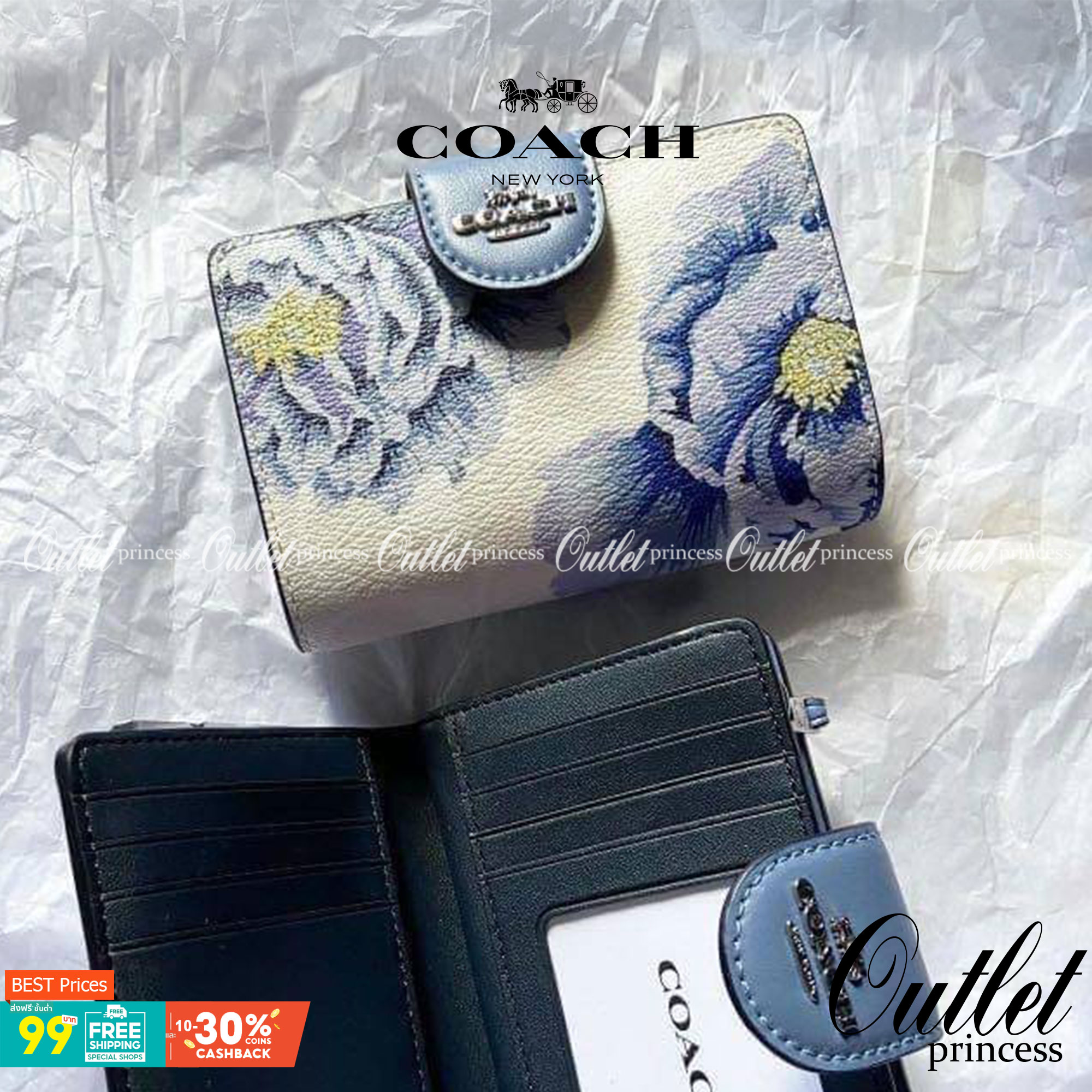 COACH MEDIUM CORNER ZIP WALLET IN SIGNATURE CANVAS WITH KAFFE FASSETT PRINT (COACH C3453)