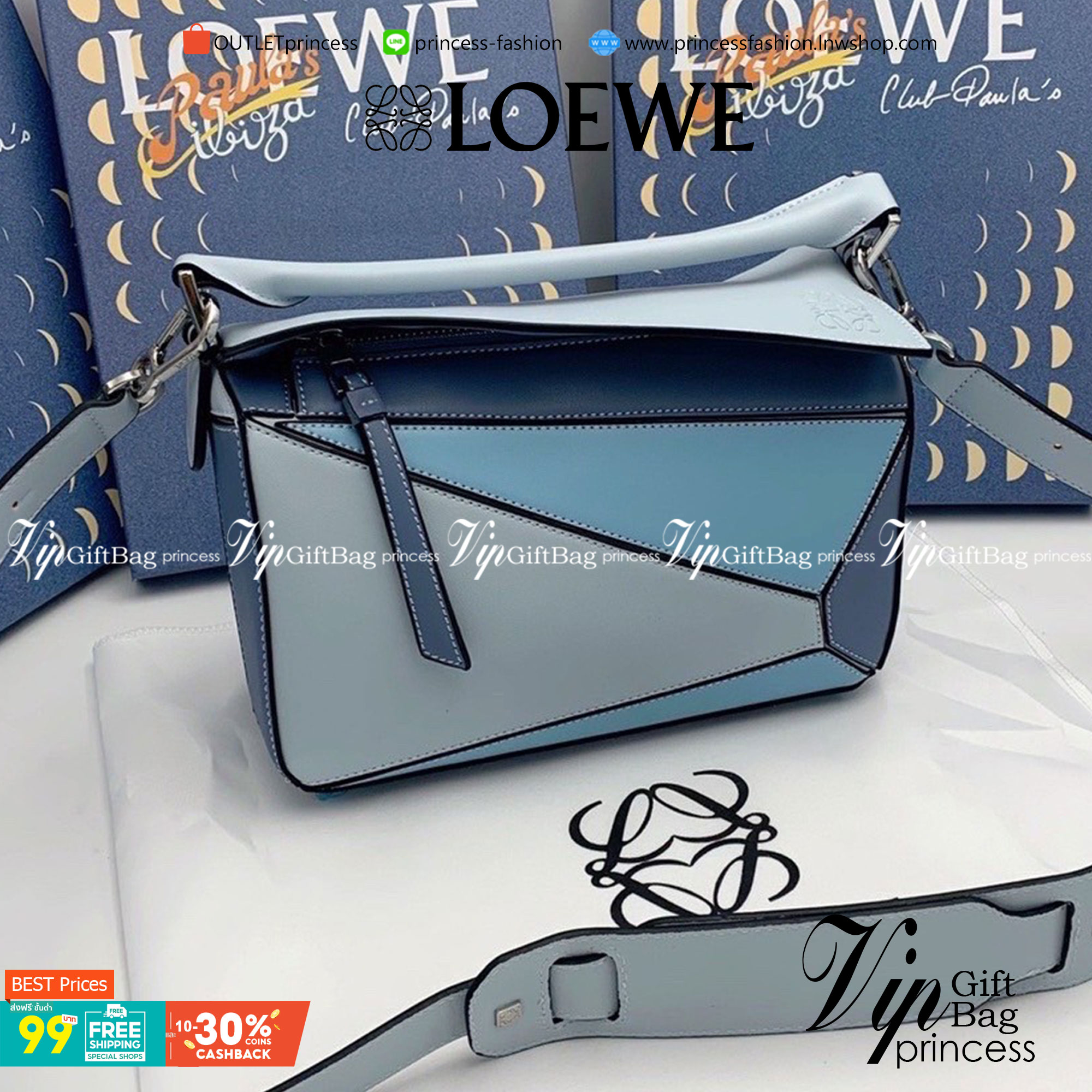 VIP 】LOEWE CROSSBODY BAG (LOEWE Puzzle Bag) กระเป๋าถือหรือสะพาย วัสดุ Calfskin หนังแท้หนังสวยอยู่ทรงขนาดกำลังดีน้ำหนักเบา เปิดปิดด้วยซิป ภายในโล่งกว้างสามารถใส่กระเป๋าสตางค์ มือถือ ของใช้ได้เยอะ ด้านหลังมีช่องซิปใส่ของ หูจับหนังแท้พร้อมสายสะพายยาวหนังแท้ถ