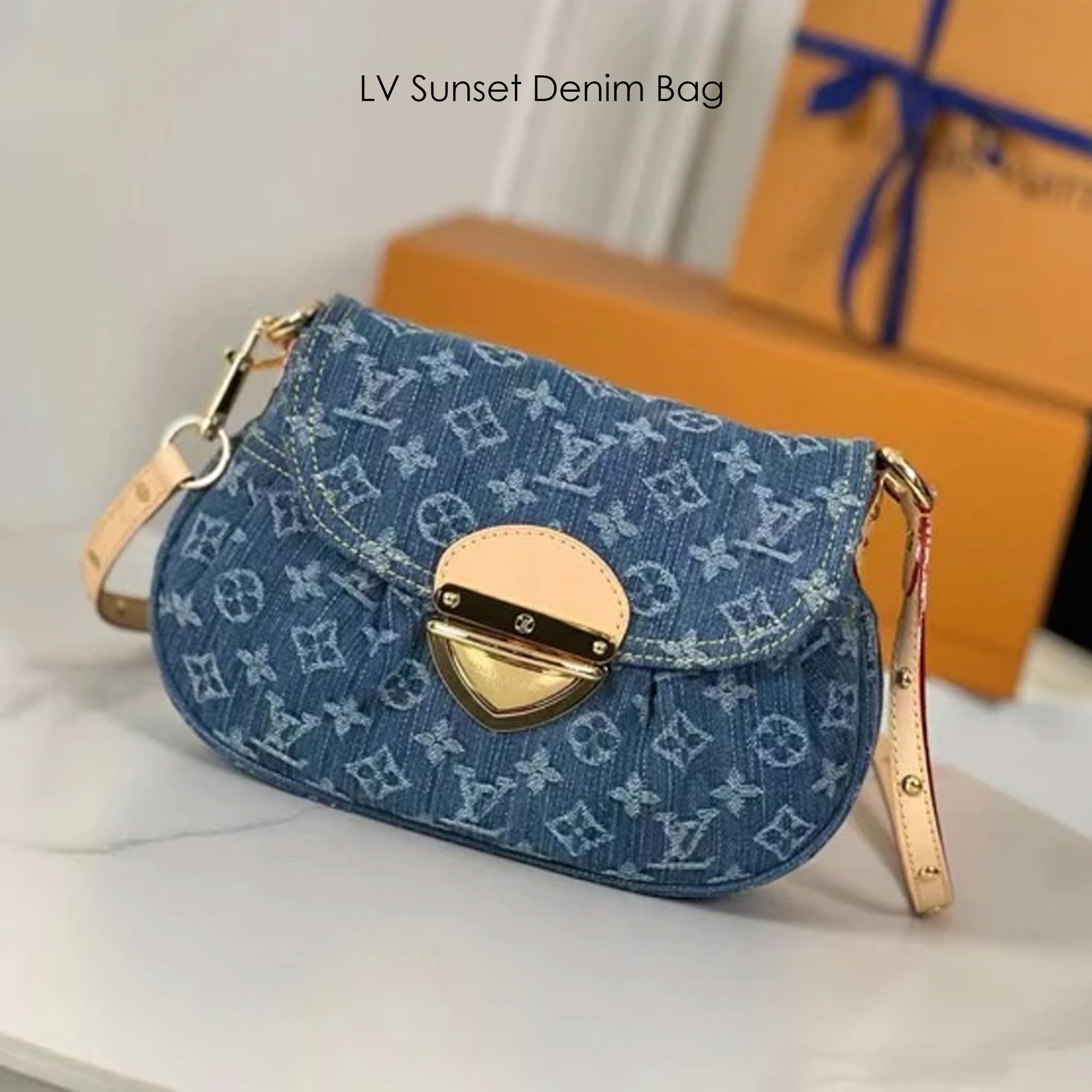LV Sunset Denim Bag กระเป๋าสะพายไหล่เดนิมแต่งขาดเท่ห์ๆ แรงมากฉุดไม่อยู่ กับกระแสคอลใหม่ lvremix ดีไซน์แบบตัวมัม y2k รูปทรง baguette สวยดูแพง ใบนี้ก็ฉ่ำสุดๆ