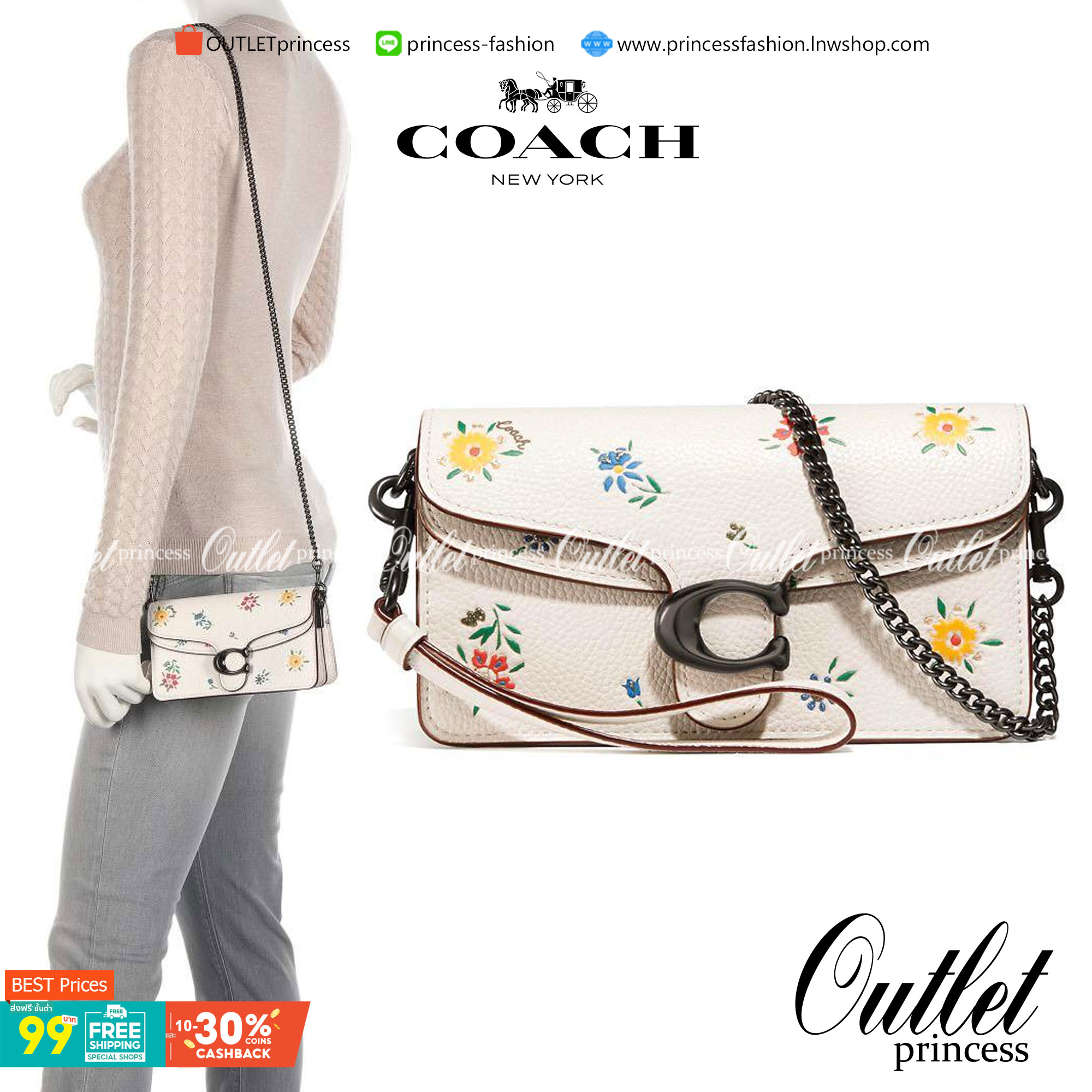 COACH TABBY CROSSBODY WITH WILDFLOWER PRINT ((810)) พร้อมส่งที่ไทยค่ะ! กระเป๋าสะพายครอสบอดี้ร์หรือสามารถถือแบบคลัทออกงานสวยๆได้เลยนะคะ วัสดุหนังแท้ หนังนิ่มค่ะ