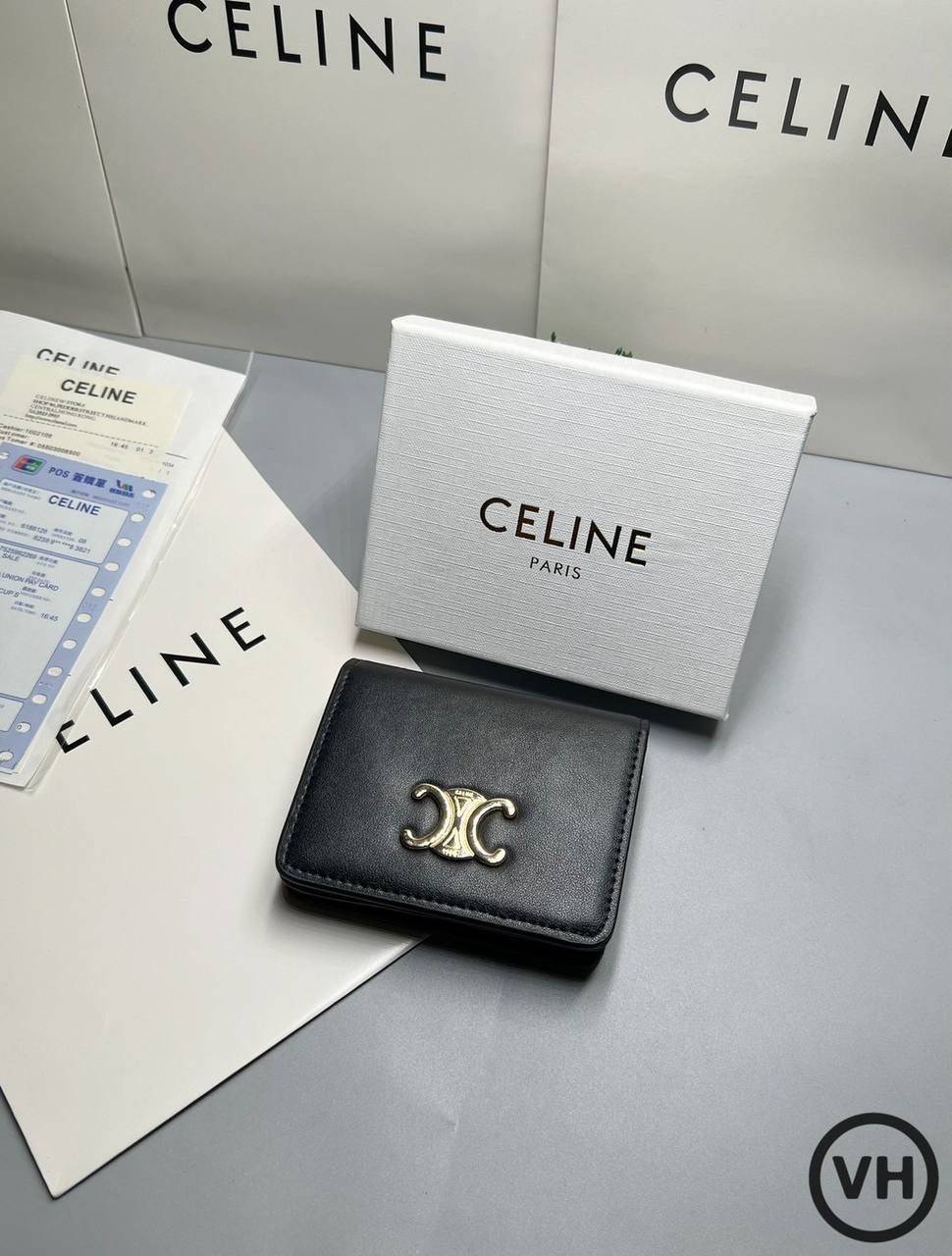 ORI หนังแท้ | CELINE Wallet / CELINE SMALL TRIFOLD WALLET IN TRIOMPHE CANVAS กระเป๋าสตางค์ใบสั้น 3 พับ กระเป๋าสตางค์เซลีน