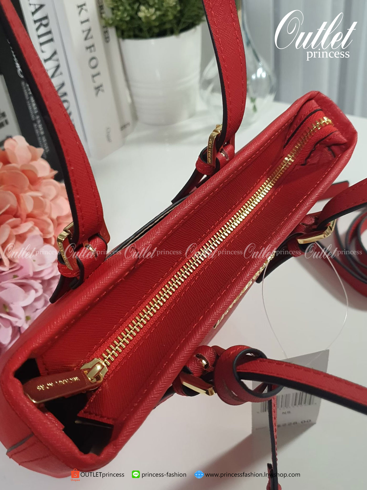 ของแท้ 100% Micheal Kors Genuine Leather Mini Tote Bag สีแดง