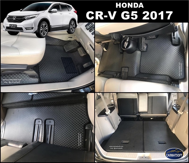 พรมปูพื้นรถยนต์HONDA CR-V G5 2017 ลายไบเค่นสีดำ+แผ่นกันสึก เต็มคัน