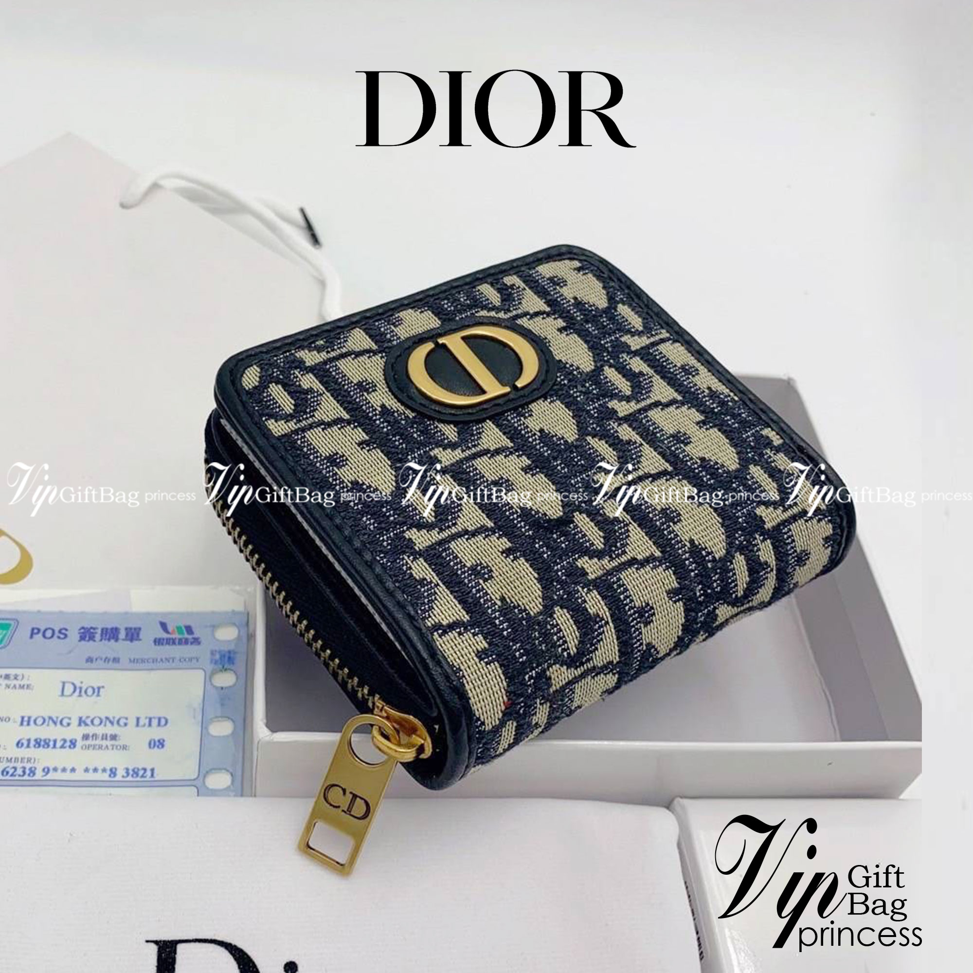 DIOR Compact Zipped Wallet jacquard leather / DIOR Card Holder กระเป๋าสตางค์แบรนด์หรู ซิปรอบ ใส่บัตร ใส่ธนบัตรได้ ครบจบในใบเดียว พร้อมส่งที่ไทย ภาพสินค้าถ่ายจากงานขายจริง ใช้งานต่างประเทศได้