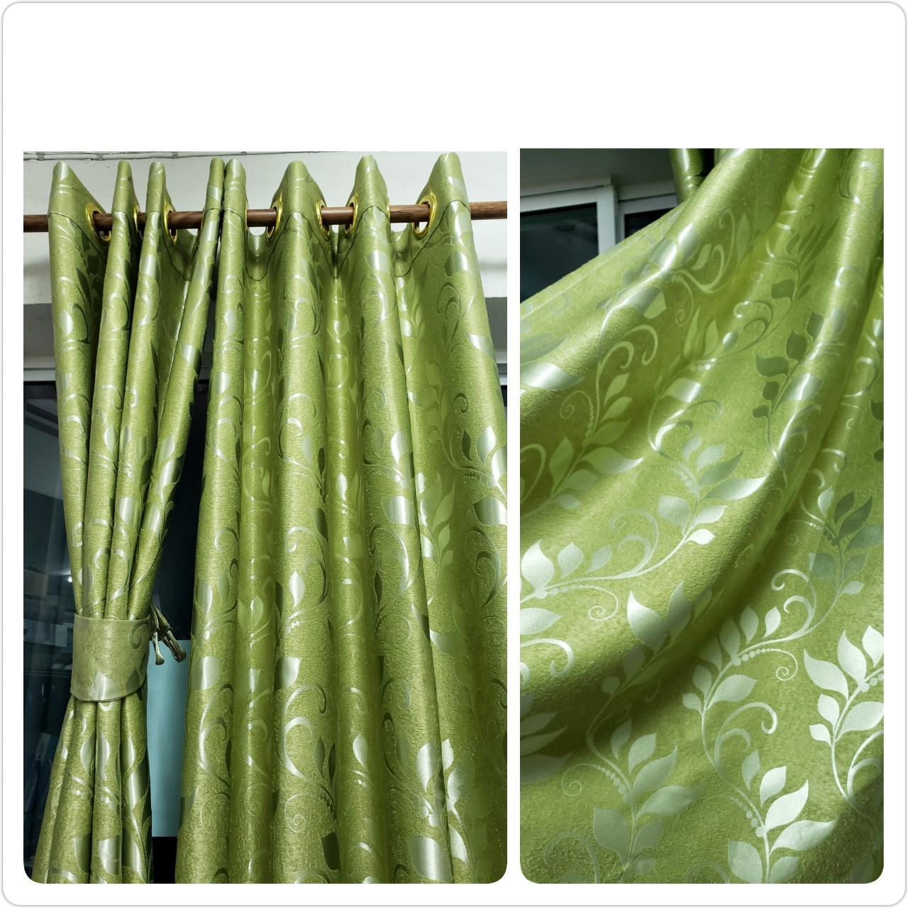 ผ้าม่านก.130*ส.143 ซม./ผืน หน้าต่าง ลายใบไม้ สีเขียว